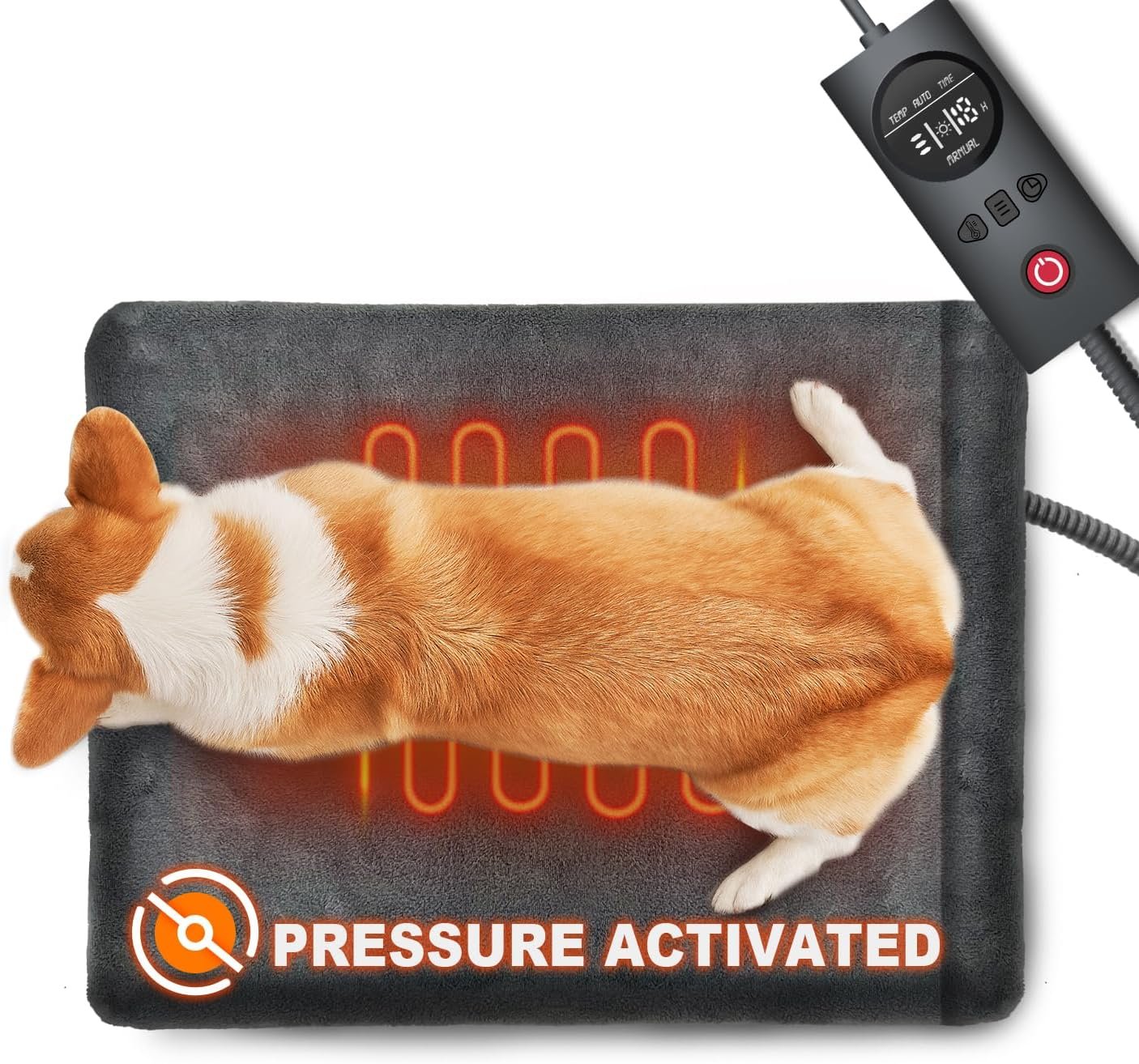 uncn Dog Cat Heating Pad Pressure Activated 18 X 22 Pet Heat Pack Automatic Electric Heated Bed Mat for Indoor Warming Pad Chew Resistant Cord, Adjustable Temperature Waterproof Washable
