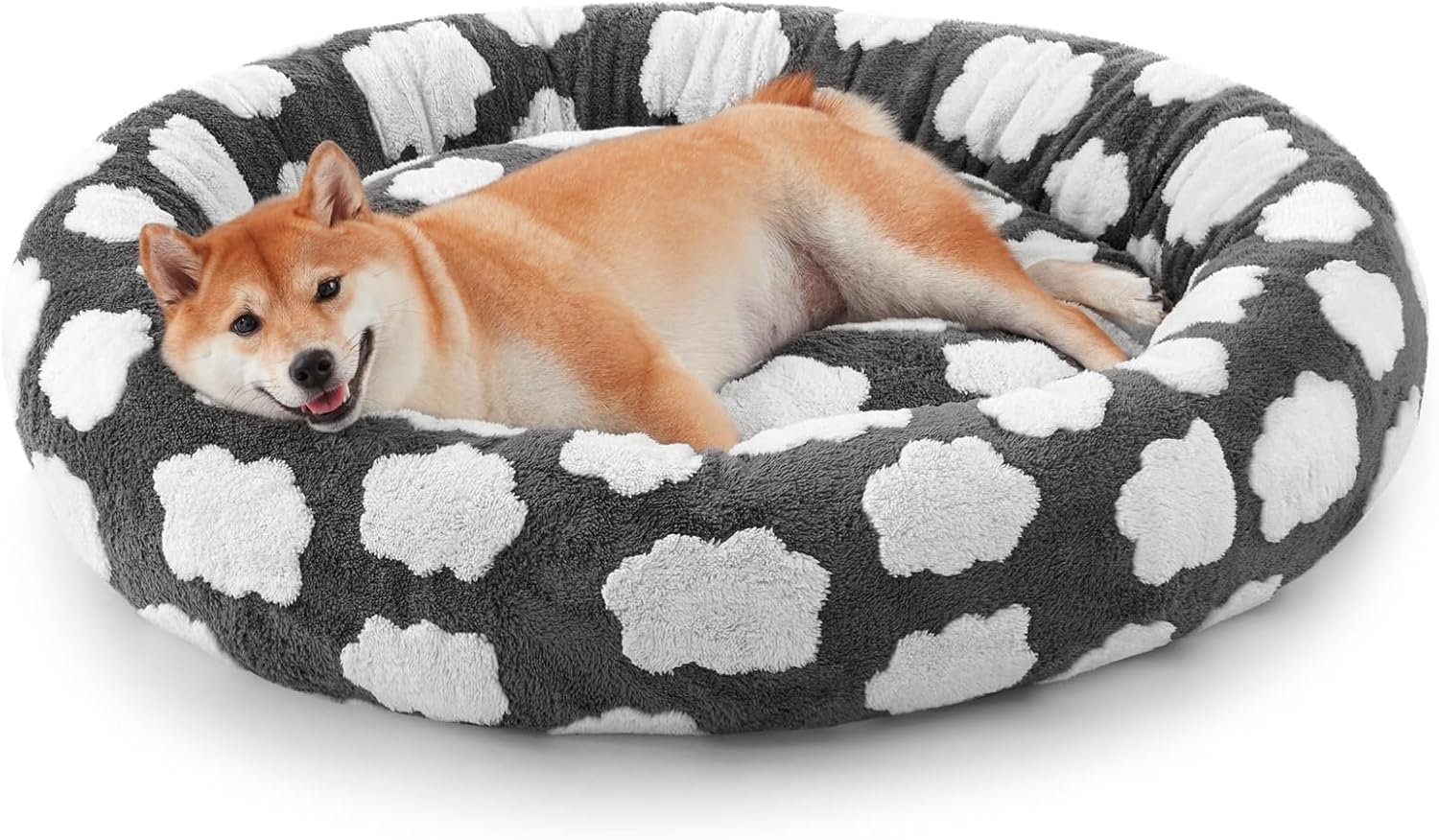 JOEJOY Donut Dog Bed Medium Size, Cute Round Calming Pet Bed with Removable Washable Cover, Orthopedic Cat Puppy Bed with Jacquard Shaggy Plush & Non Skid Bottom
