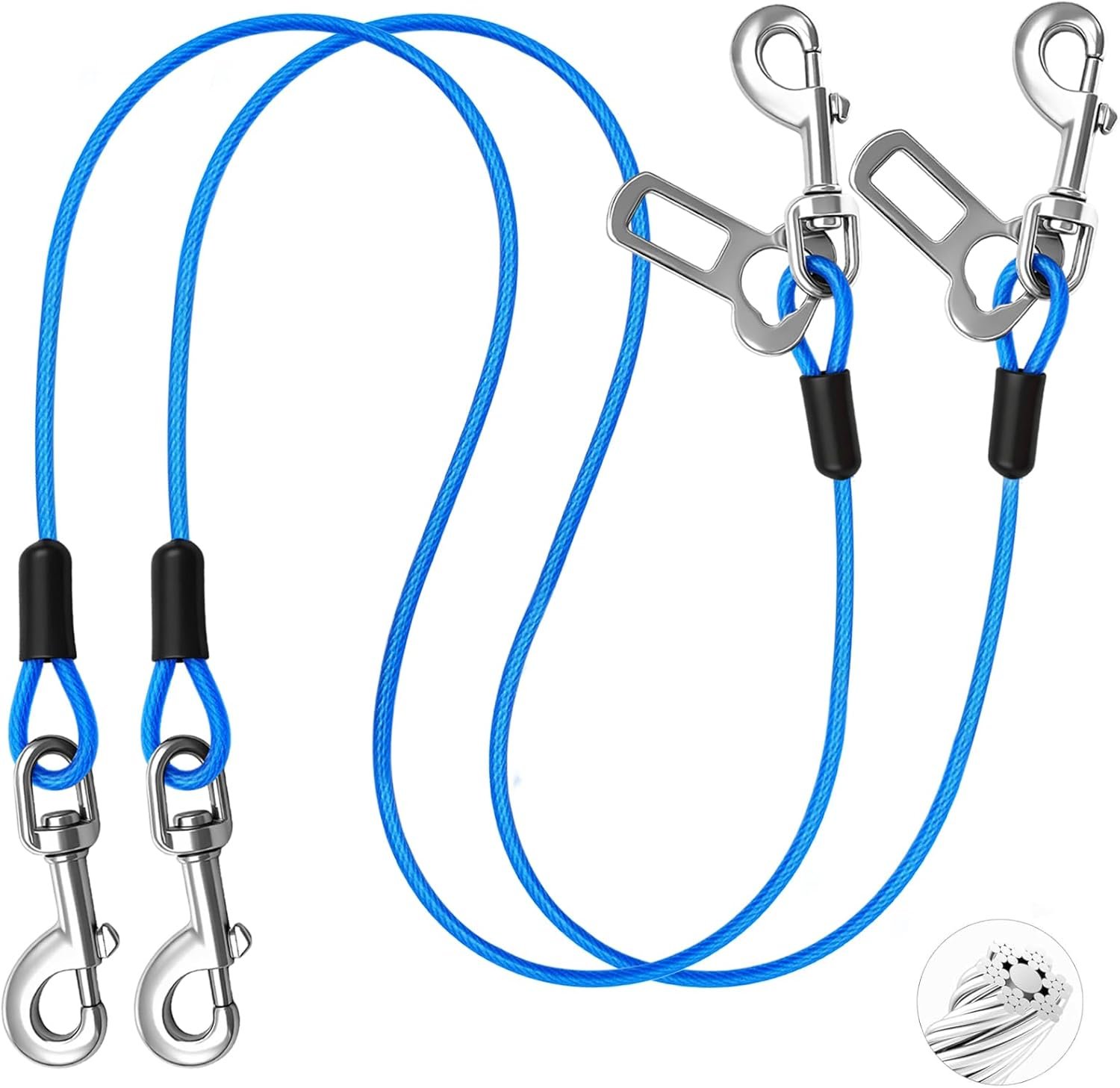 Dog Car Safety Harness,16 Inch/40 cm Double Clips Seatbelt Dog Leash，No Chew seat Belts for Dogs（2 Pack Blue）