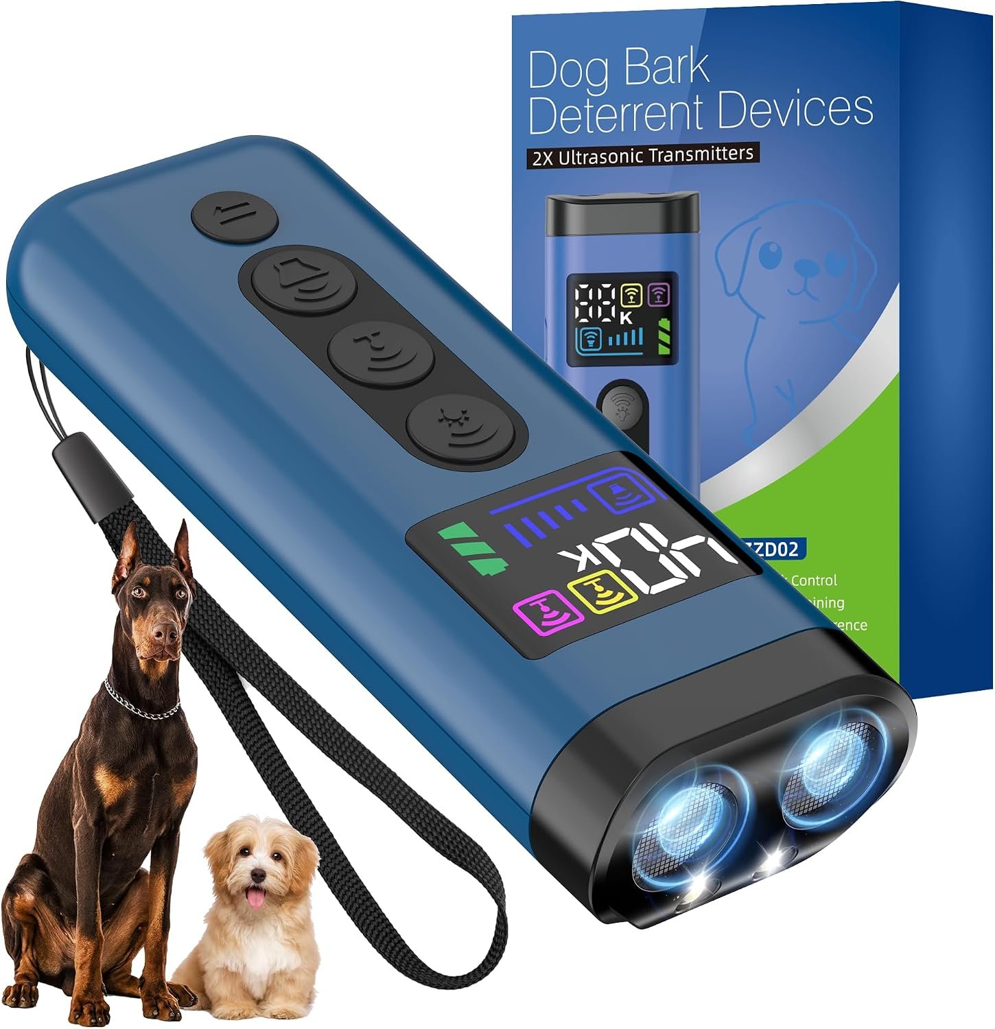 Dog Bark Deterrent Device, 65 FT Range,3X Ultrasonic Bark Deterrent Device & Ultrasonic Dog Trainer – Anti-Barking Device with Color Display, Safe & Effective Alternative to Bark Collars -Blue