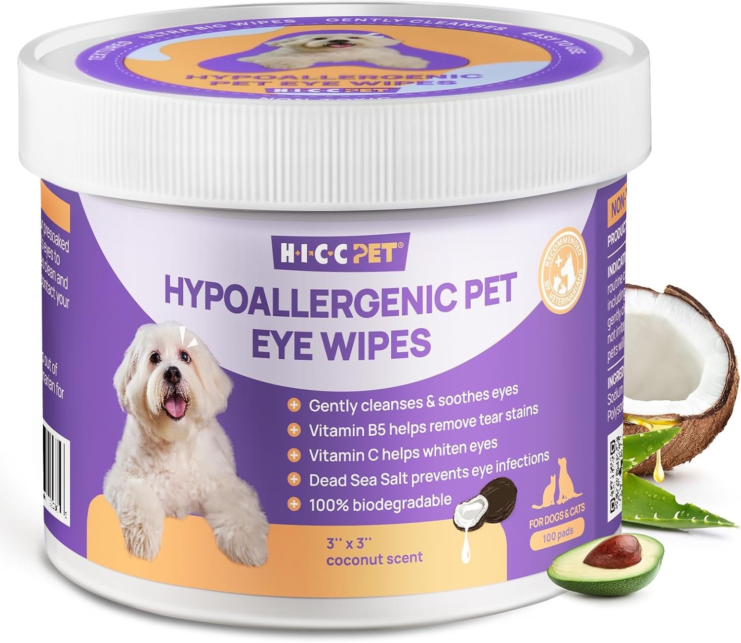 HICC PET Eyes Wipes for Dogs & Cats, Vet-Recommended Dog Eye Infection Treatment, Gently Remove Tear Stain, Debris, Discharge – Hypoallergenic Pet Eye Wash Cleaner for Eyes, Wrinkle, Face – 100pcs