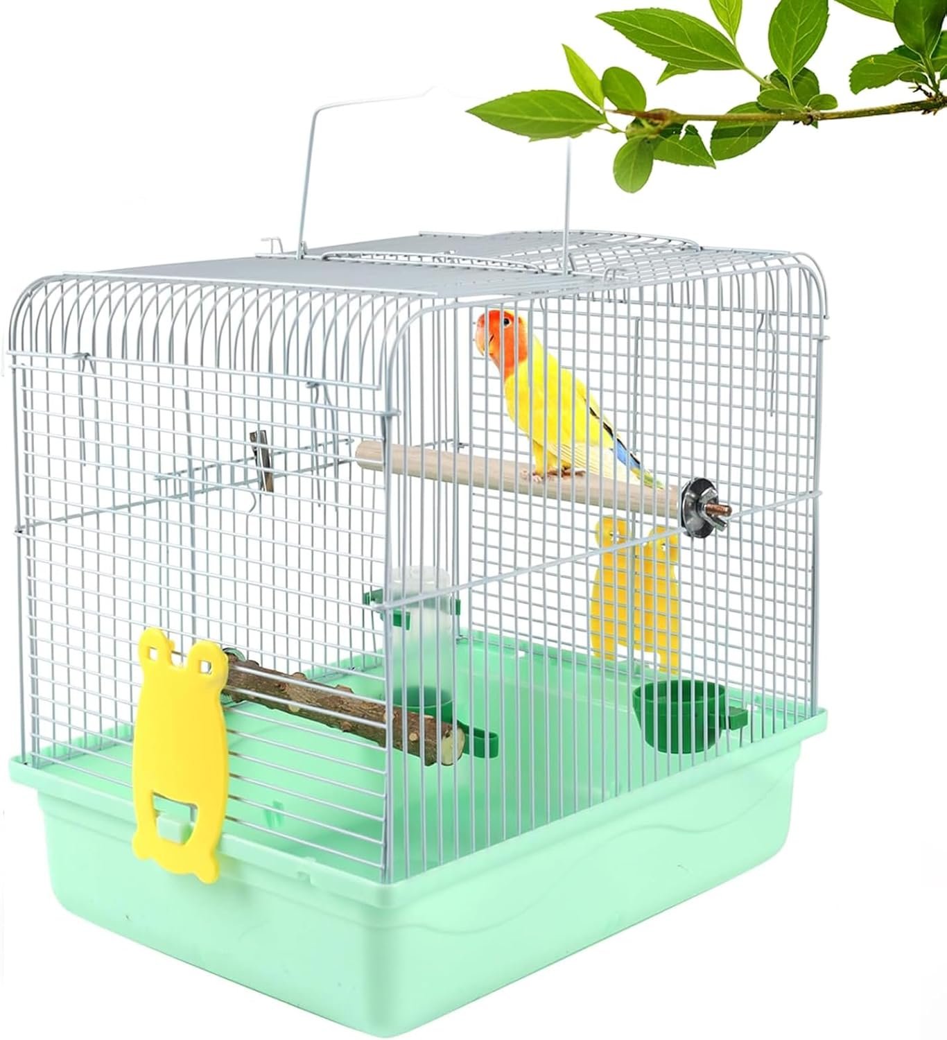 Portable Bird Cage for Small Birds – Green Bird Cage for Travel, Going Out, Walking to the Vet with Station Pole Food Box Water Fountain