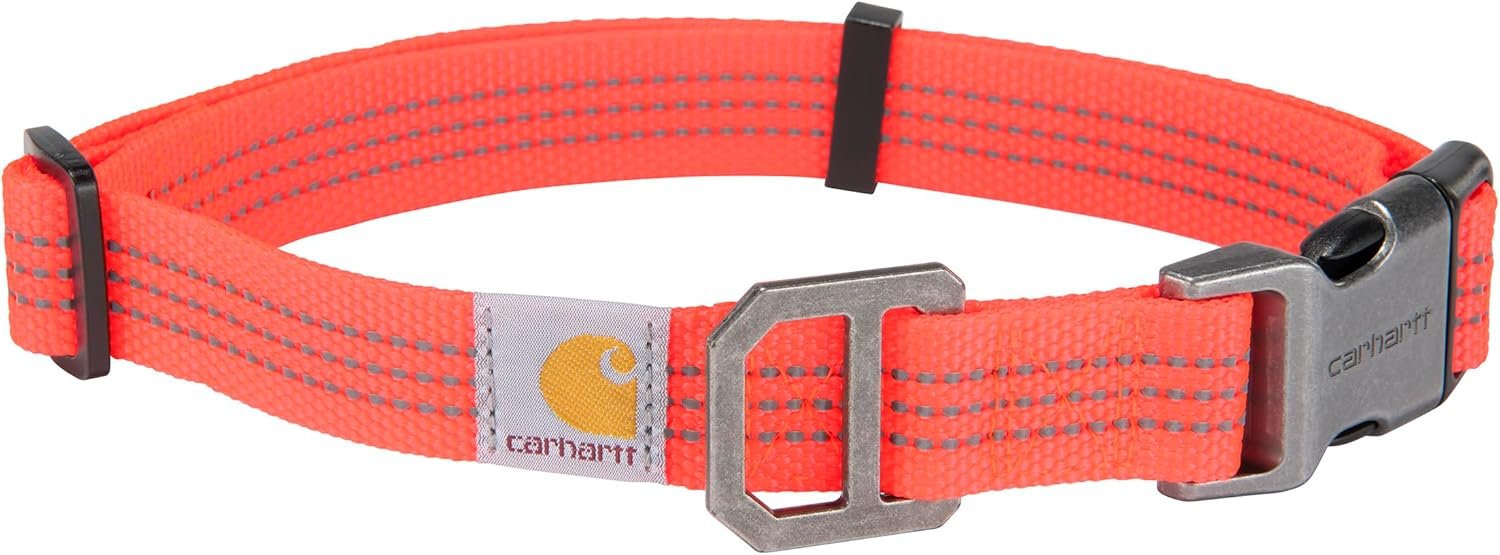 Carhartt Nylon Webbing Dog Collar, Fully Adjustable W/Durable Side Release Buckle and Reflective Stitching, Coral Glow, Large