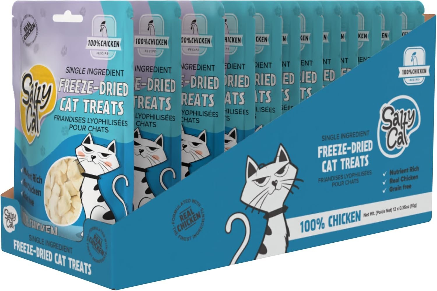 Salty Cat Natural Freeze-Dried Chicken Cat Treats, 10g Bag (12 Packs)