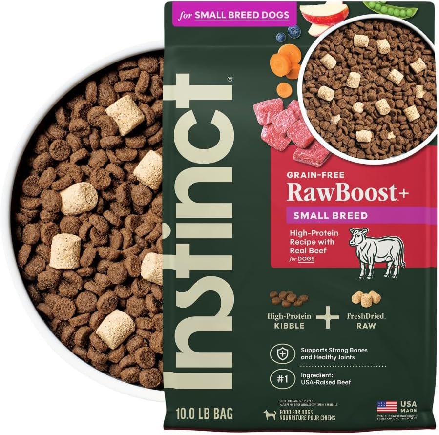 Instinct RawBoost Small Breed, Natural Dry Dog Food with Freeze-Dried Pieces, High Protein, Grain-Free Recipe – Real Beef, 10 lb. Bag