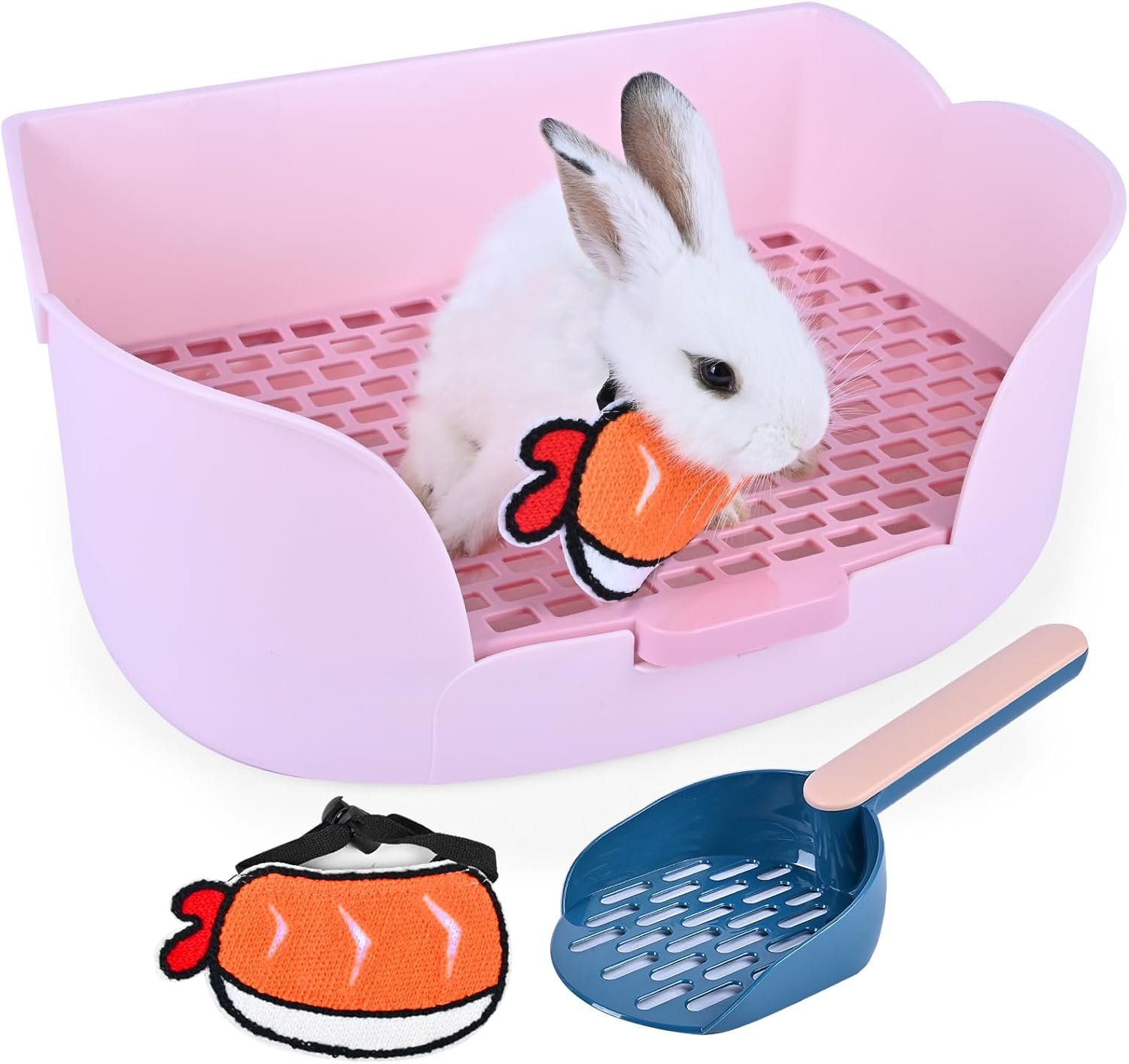 Large Rabbit Bunny Litter Box (15.5″ x 11.1″ x 6.2″) Small Animal Litter Pet Toilet Potty Trainer Corner Litter Bedding Box Pet Pan for Rabbits Guinea Pig Easy to Clean (Light Pink)