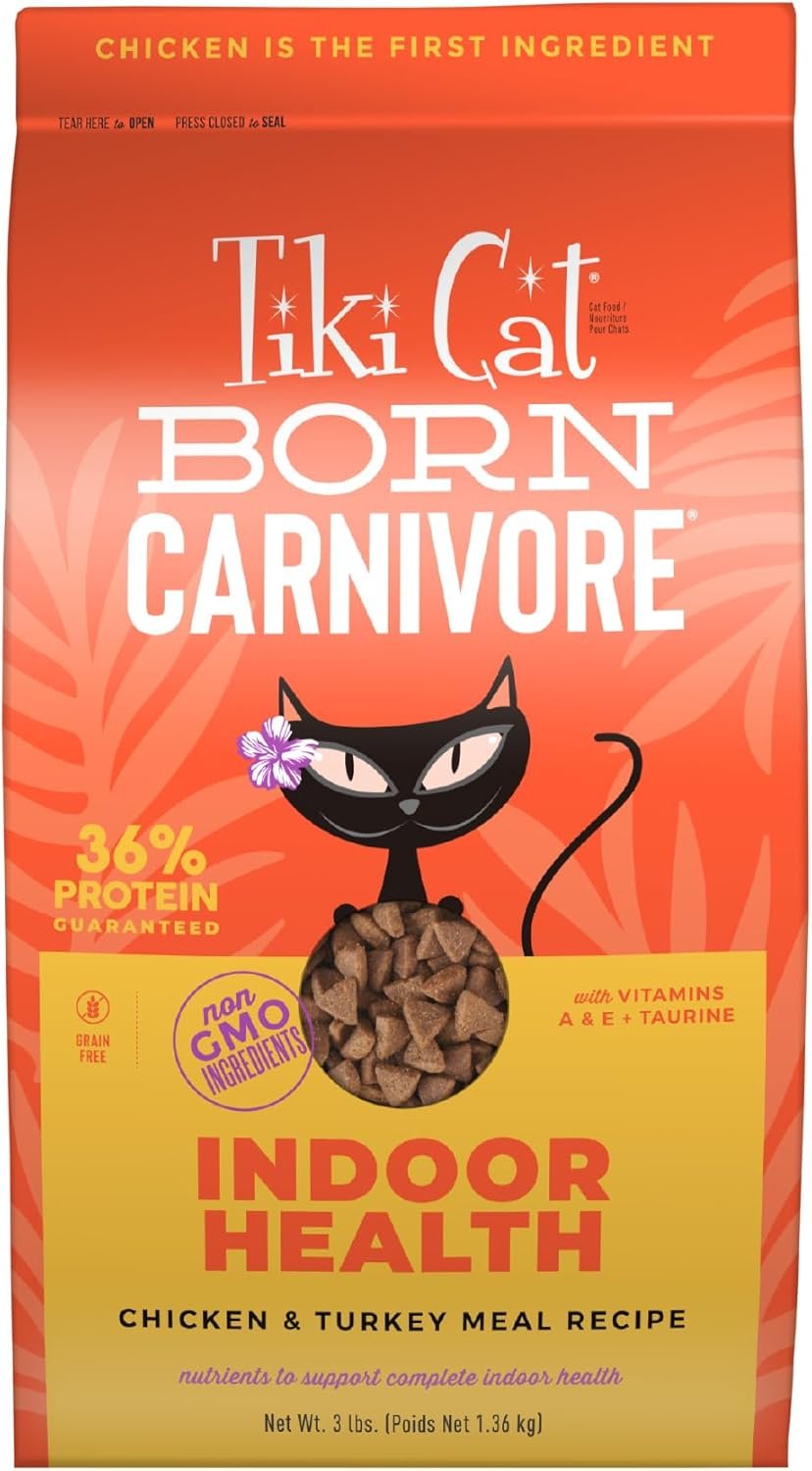Tiki Cat Born Carnivore Indoor Health Non-GMO, Chicken and Turkey Meal Recipe 3 lbs.