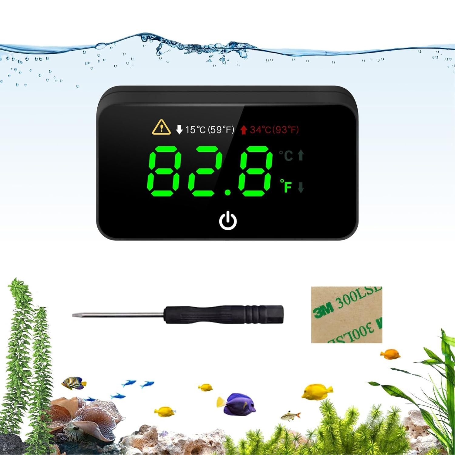 MoonOrange Digital Aquarium Thermometer, Stick-on Fish Tank Thermometer with LED Display, Wireless Aquarium Temperature Measurement with Battery-Change Tool and Extra Sticker.(Black*1)