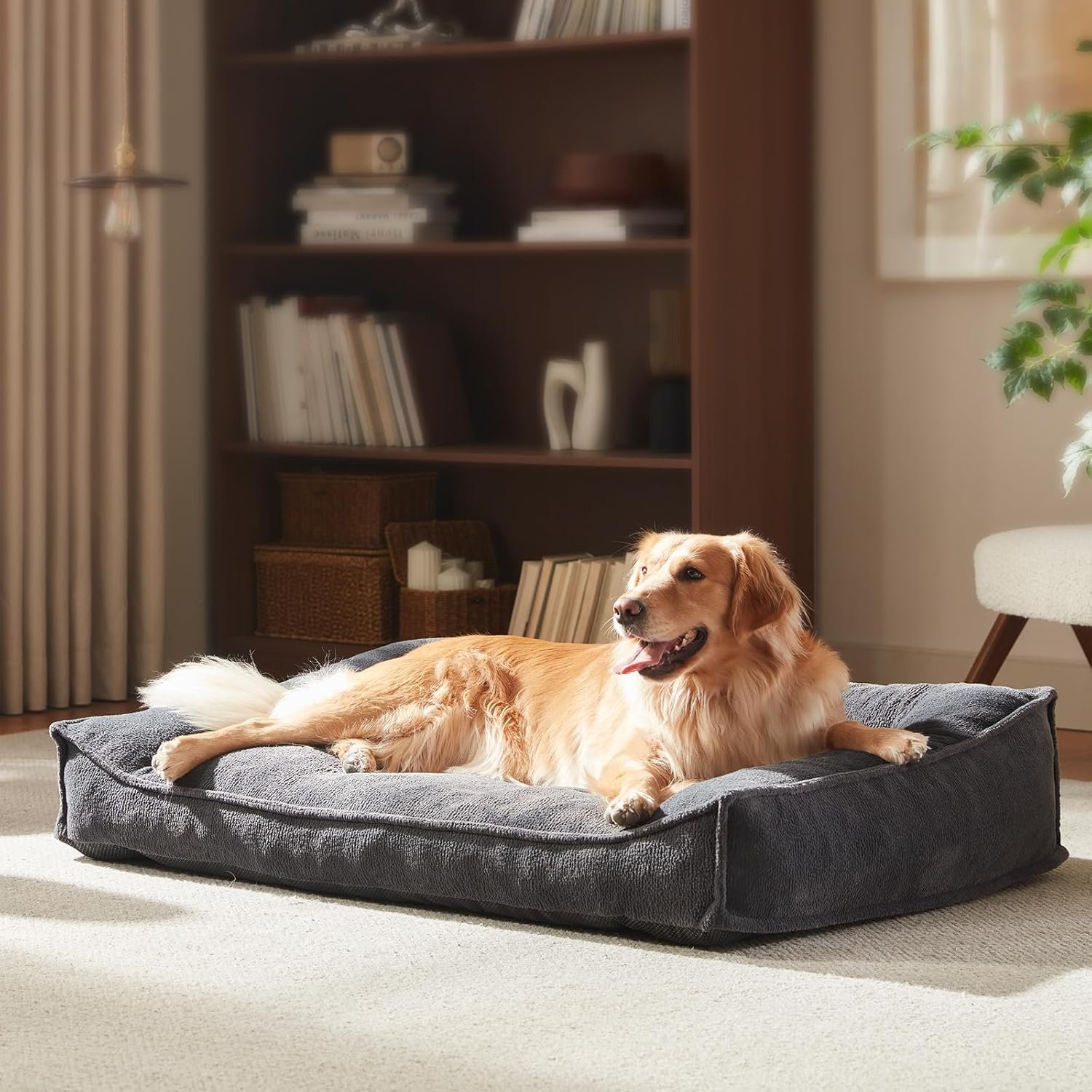 FURTIME XL Orthopedic Dog Beds Large Sized Dog, Extra Thick Supportive Comfort Pet Sofa, Ergonomic Slant Dog Couch Bed with Removable Washable Cover, Ultra Soft Surface & Non-Slip Bottom, Grey, 42″