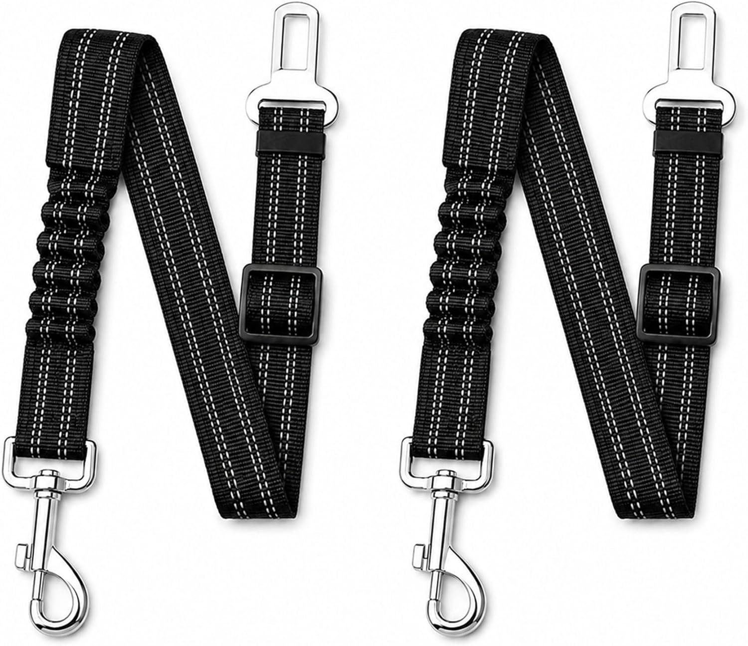 Dog Seat Belt 2Pcs, Retractable Pet Car Harness, Adjustable Dog SeatBelts for Vehicle, Nylon Pet Safety with Elastic Bungee (Black)