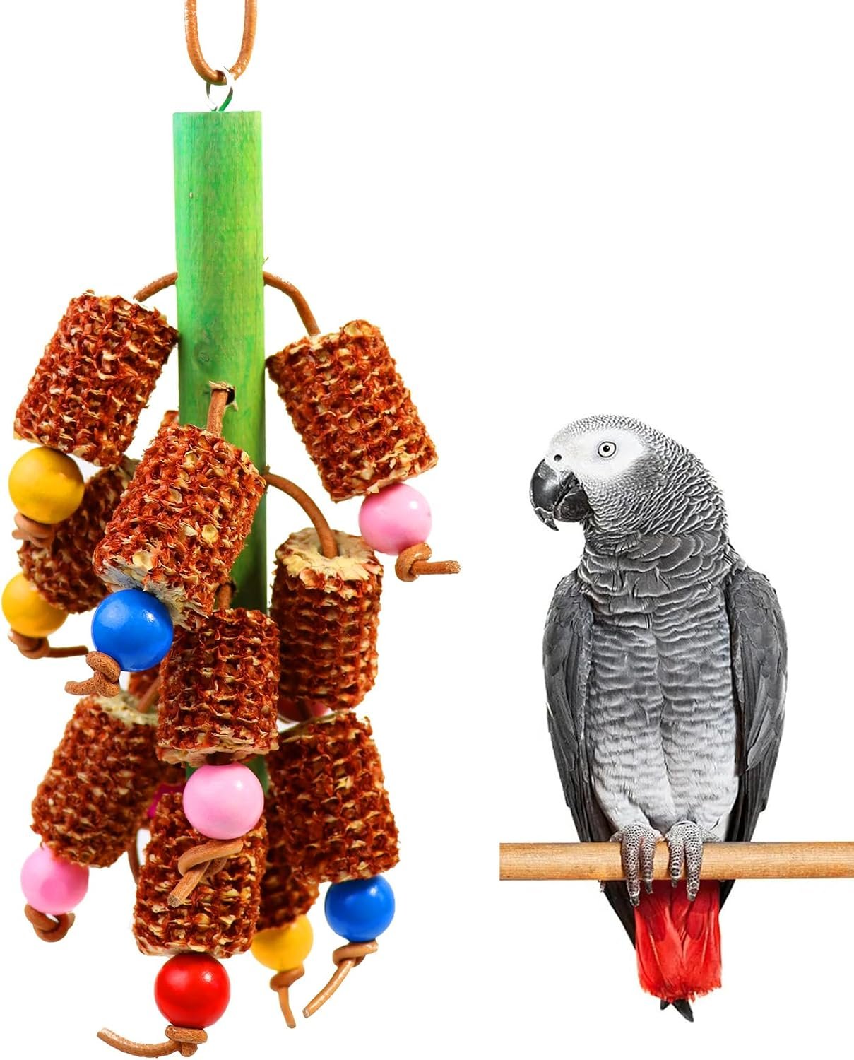 Bird Chew Toys for Parrots – Safe Durable Natural Corn Cob Chewing Toy for Cockatiels, Conures, Lovebirds, Macaws, African Grey & Cockatoos | Hanging Aviary Enrichment for Small/Medium Birds