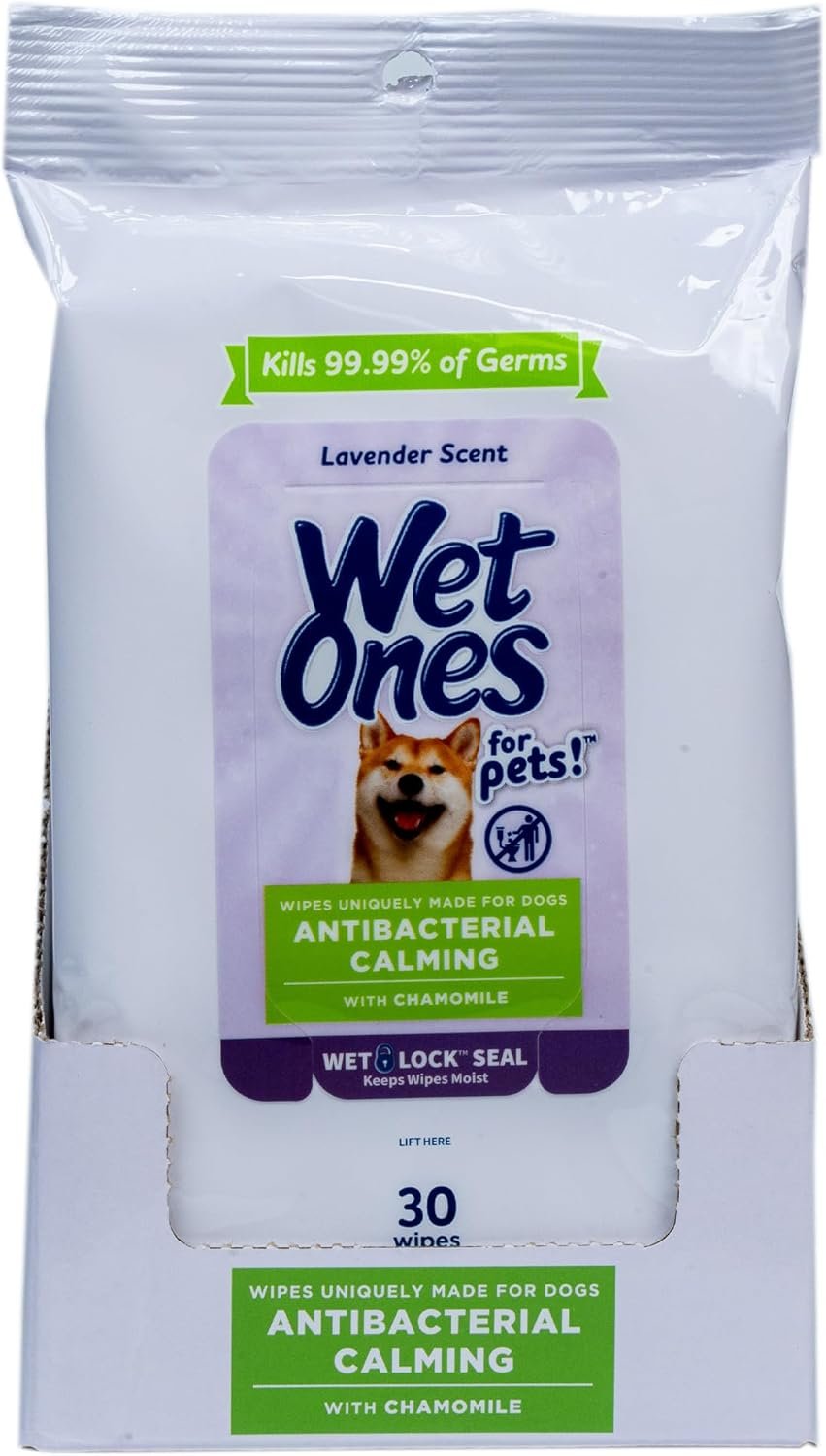 Wet Ones for Pets Antibacterial Calming Dog Wipes with Chamomile and Lavender Scent – Kills 99.99% of Germs, Durable Disposable Paw Wipes for Pets, 30 Count