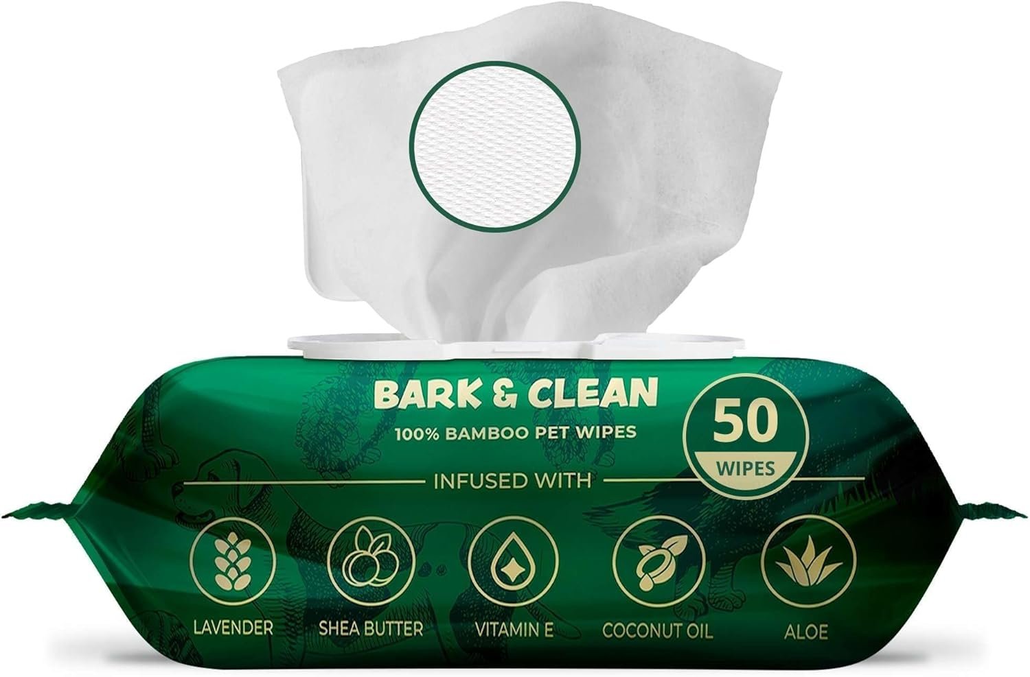 Bark & Clean Dog Wipes for Paws and Butt, 50 Count, Extra Large, Thick 8.5″ x 9″ Hypoallergenic Bamboo Puppy Compostable Cleaning & Deodorizing Grooming Wipes with Lavender