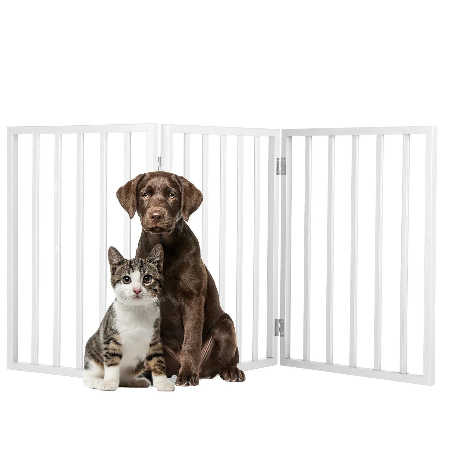 Pet Gate – 3-Panel Indoor Foldable Dog Fence for Stairs, Hallways, or Doorways – 55×24-Inch Retractable Freestanding Dog Gates by PETMAKER (White)