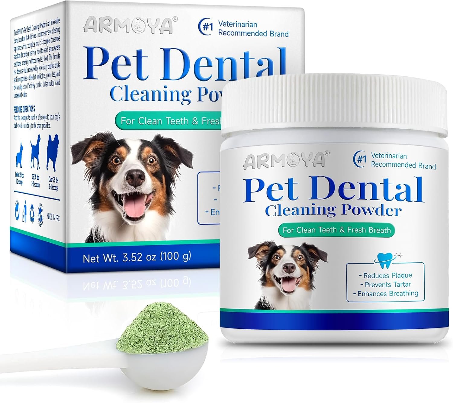 ARMOYA Dog Dental Powder – Teeth Cleaning Powder for Dogs – Dog Dental Care – Plaque & Bad Breath Off P-owder D-og – D-ental Care Supplies for Small – Medium – Large Do-gs