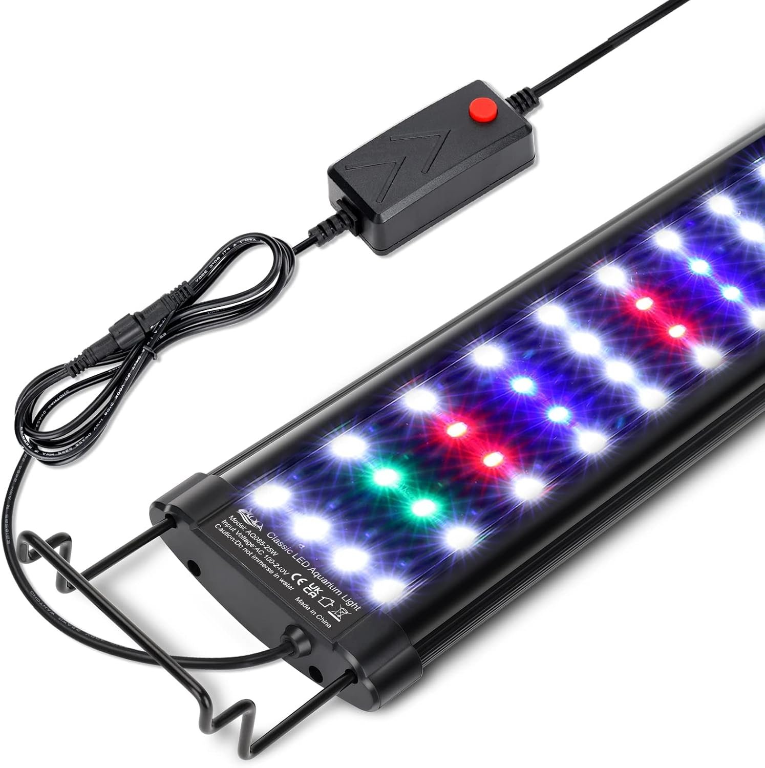 AQQA Aquarium Light,Full Spectrum LED Fish Tank Lights,12″-54″ Adjustable Multi-Color White Blue Red Green LEDs with Extendable Brackets,14W-31W for Freshwater Plants (14W (12″-18″))