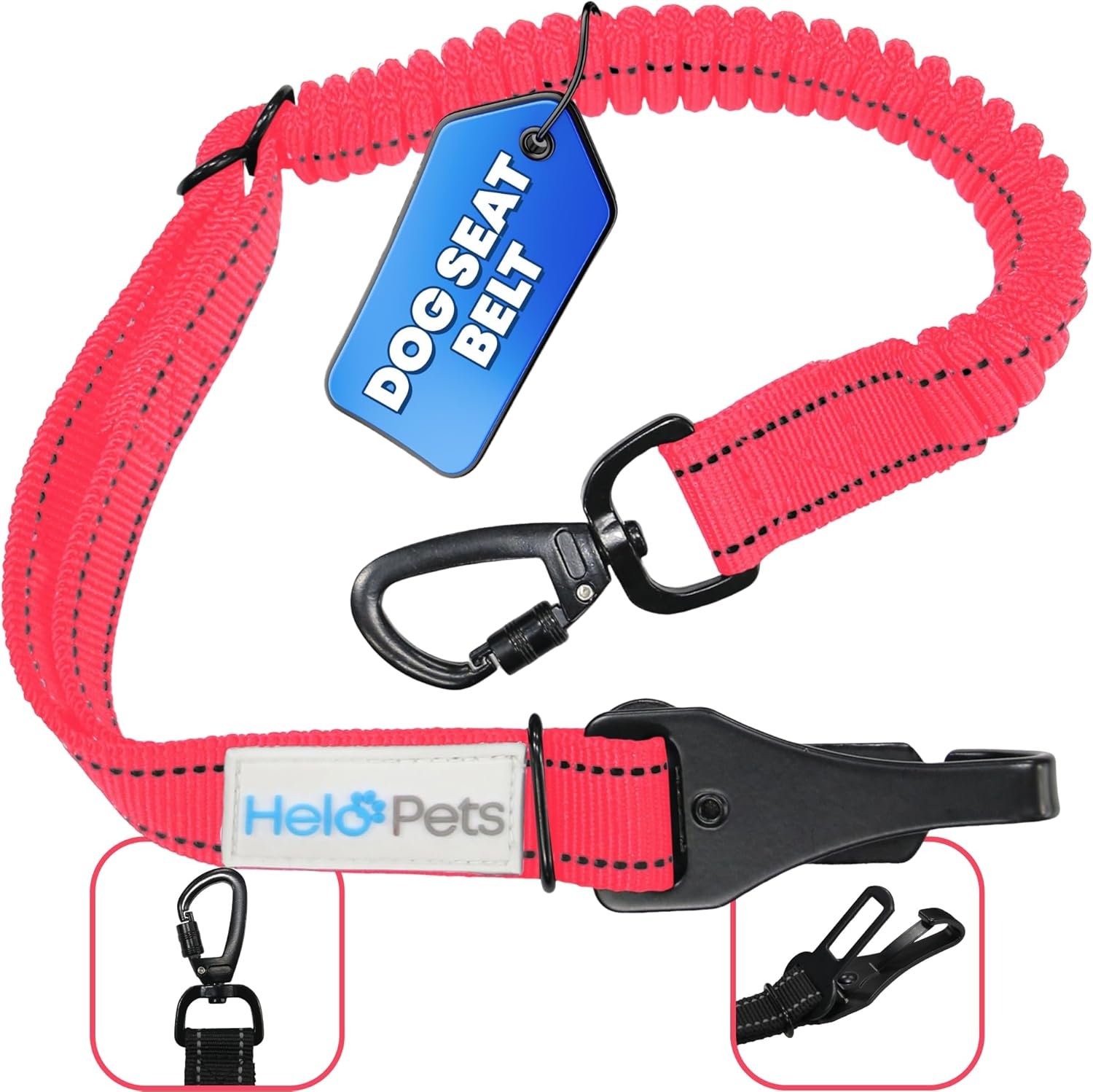 Dog Seat Belt for Car 3-in-1 Adjustable Safety Seatbelt for Dogs in Car – Durable Extra Thick Nylon Webbing Bungee with Hook & Buckle Latch, Reflective Dog Harness (Pink).