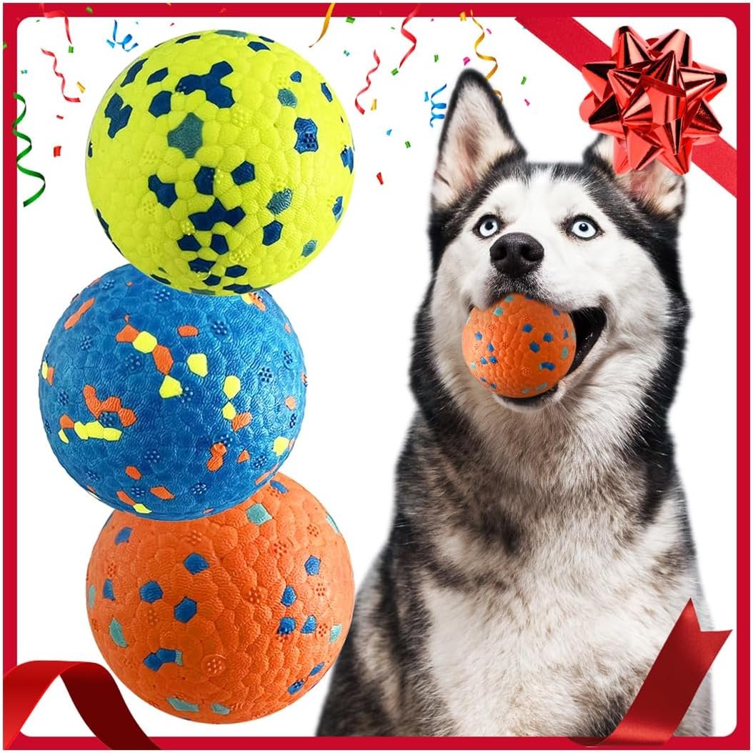Mankoda Durable Dog Balls for Aggressive Chewers, 3” ETPU Indestructible Rubber Floating Fetch Toys, Interactive Teething Chew Balls for Small Medium Large Dogs (3 Pack)