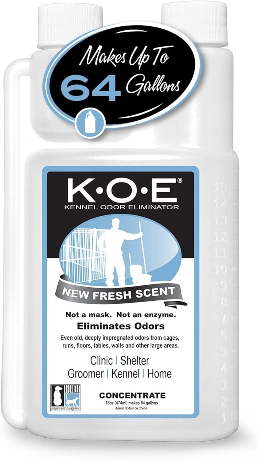 Odorcide K.O.E Kennel Odor Eliminator Concentrate, Fresh Scent, 16 oz – Non-Enzymatic Formula for Cages, Runs, Home and Kennel Use