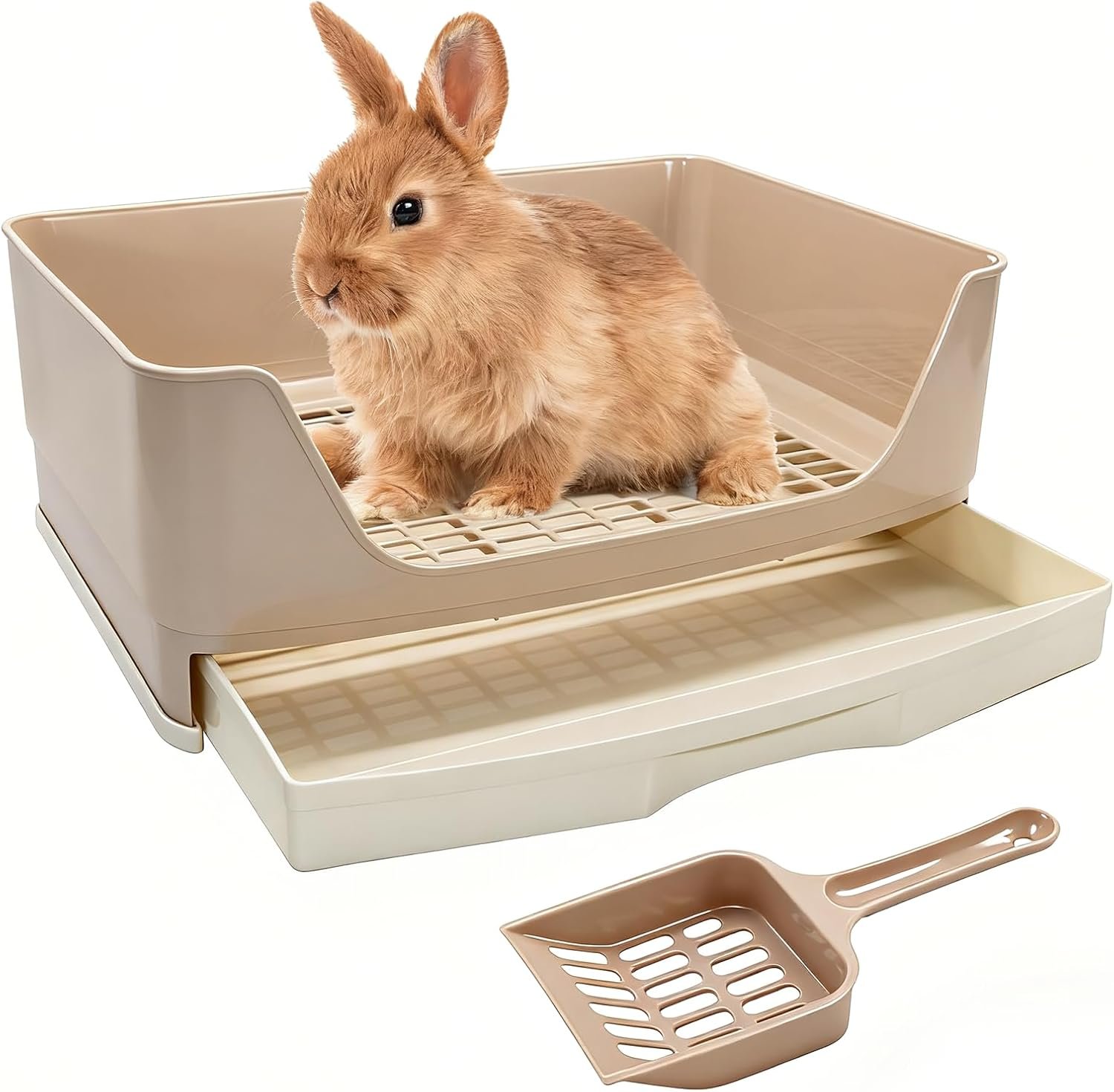 BWOGUE Large Rabbit Litter Box Toilet,Potty Trainer Corner Bedding with Drawer Larger Pet Pan for Adult Guinea Pigs, Rabbits, Hamster, Chinchilla, Ferret, Galesaur, Small Animals(White)