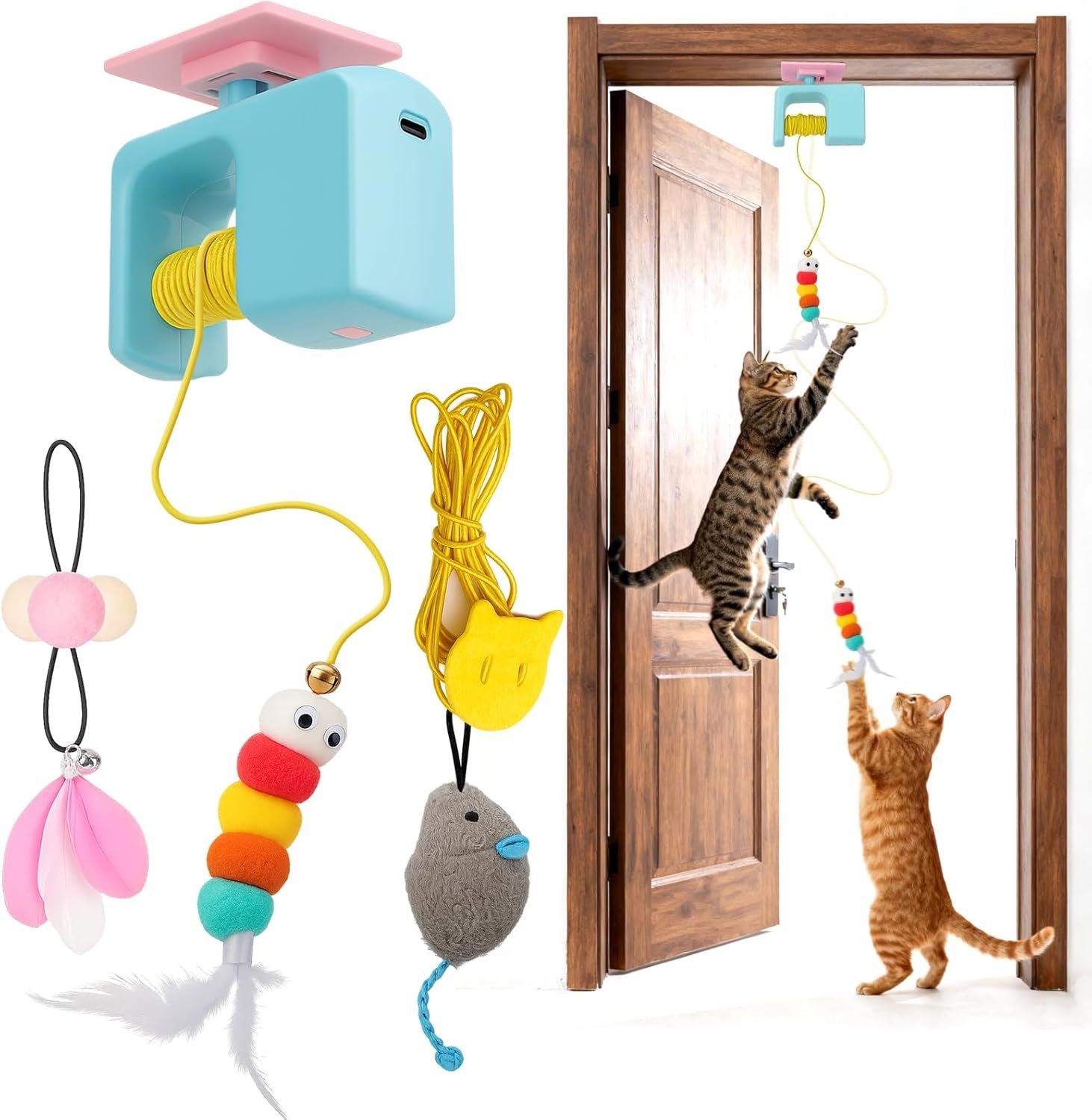 BABORUI Interactive Cat Toy – Automatic Hanging Cat Toy for Indoor Cats, Electric Motion Replicates Real Birds, Includes 3 Tail Accessories, Engaging Cat Enrichment Toy