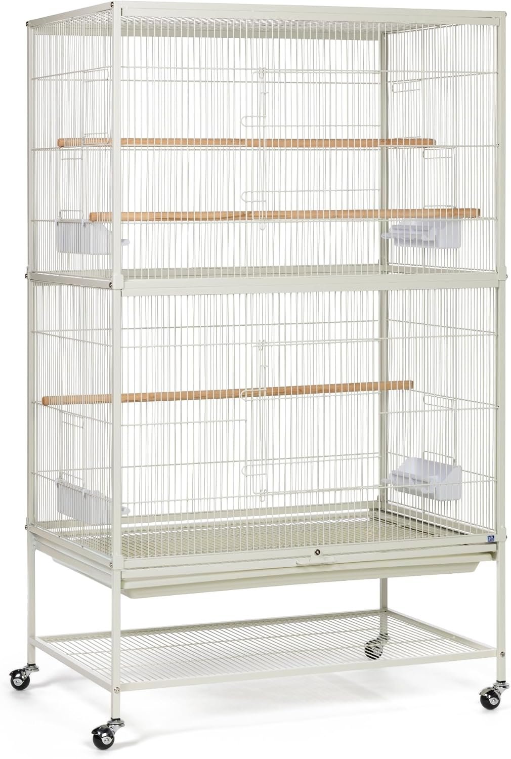 Prevue Pet Products Wrought Iron Bird Flight Cage with Wheels – Large Birdcage for Parakeets, Canaries, Finches, Cockatiels, Lovebirds, Green Cheeks, Metal Standing Birdcage – Chalk White