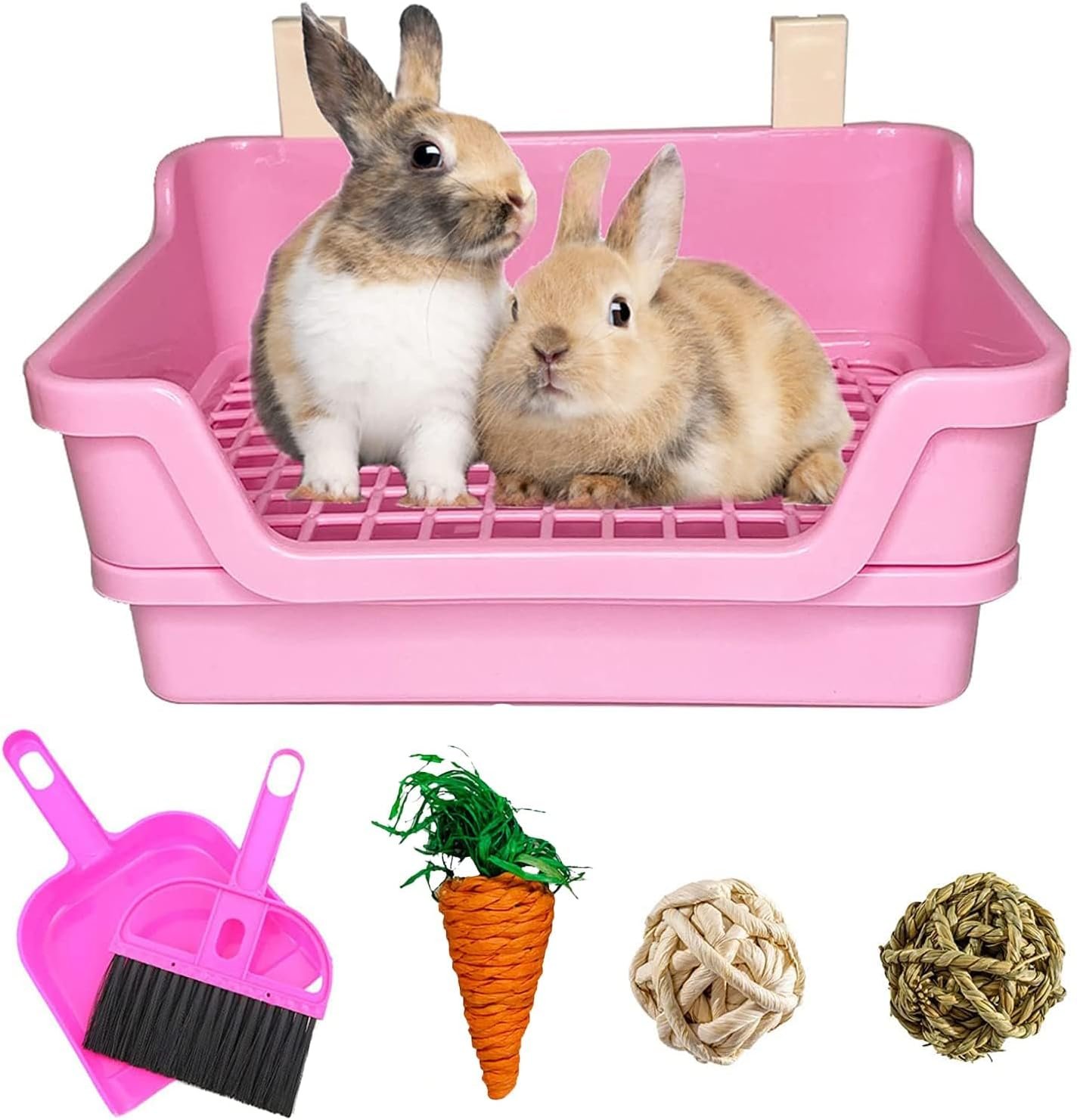 kathson Extra Large Rabbit Litter Box Trainer Rabbit Toilet Small Animal Potty Bunny Litter Pan Box for Adult Guinea Pig Rats Chinchilla Ferret Galesaur (Pink)