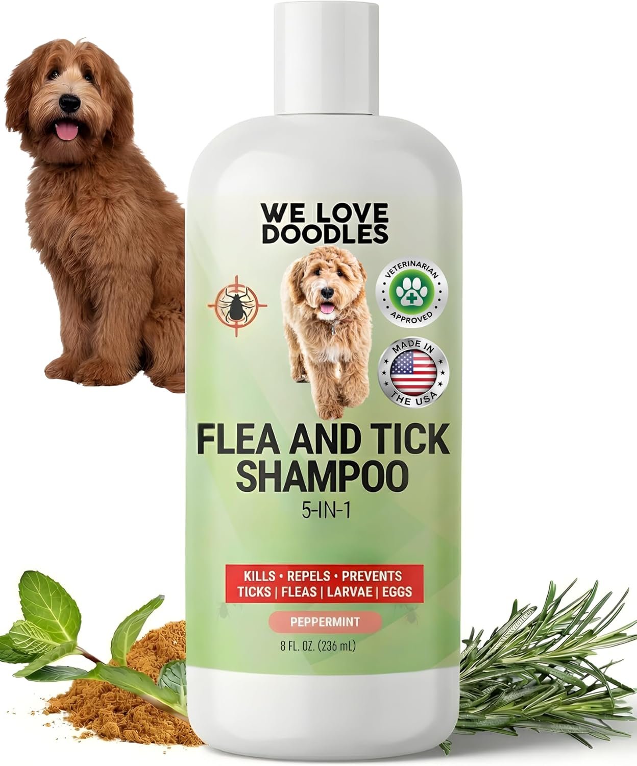 We Love Doodles Flea Shampoo for Dogs – Stops Fleas & Ticks for Dogs, Natural, Safe & Effective Lice Treatment, Soothing Shampoo for Sensitive Skin, Manufactured in USA (8 fl oz)