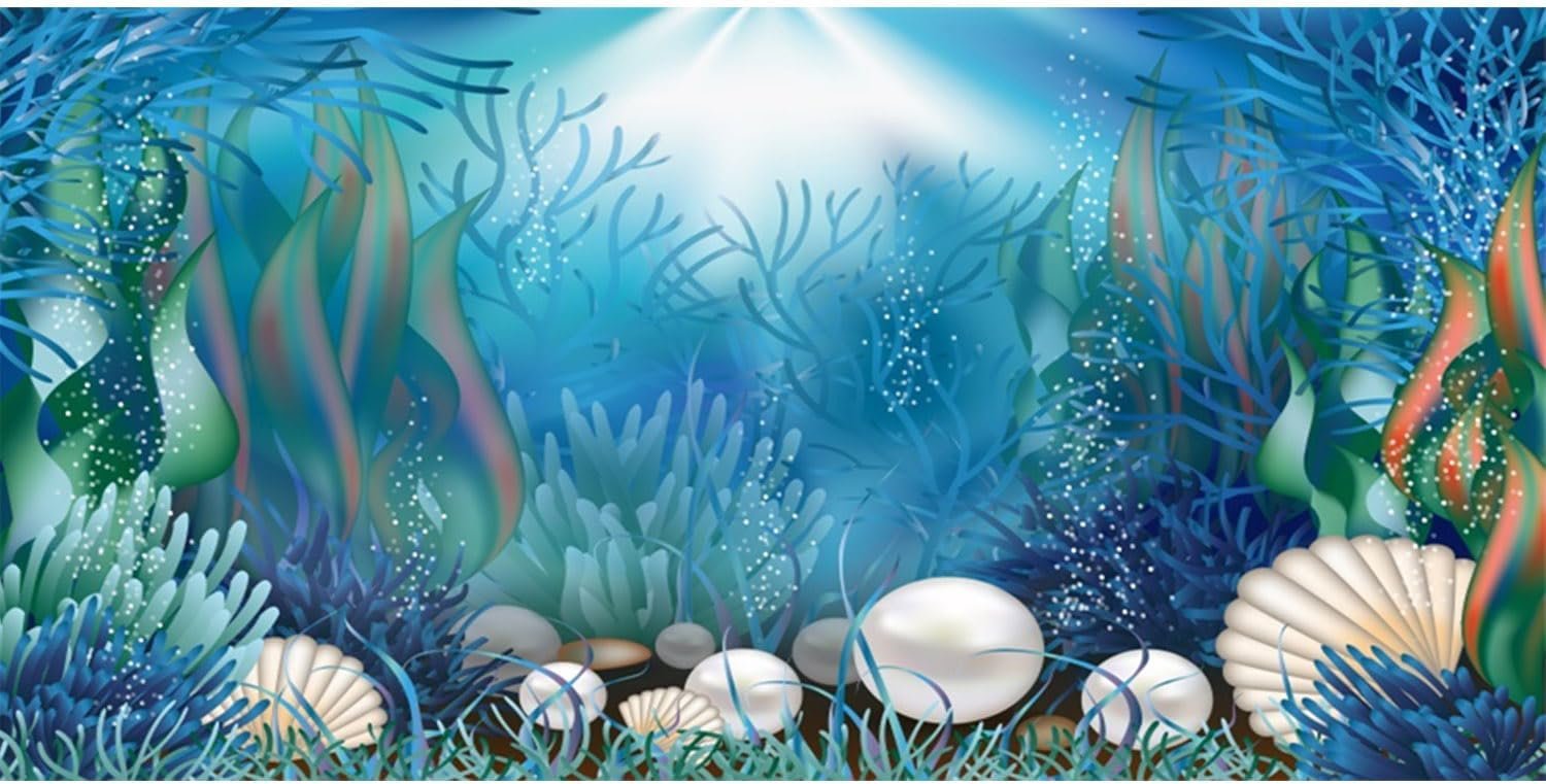 AWERT Vinyl 30×18 inches Underwater World Aquarium Background Aquatic Plants Coral Pearls Fish Tank Background Tropical Terrarium Background