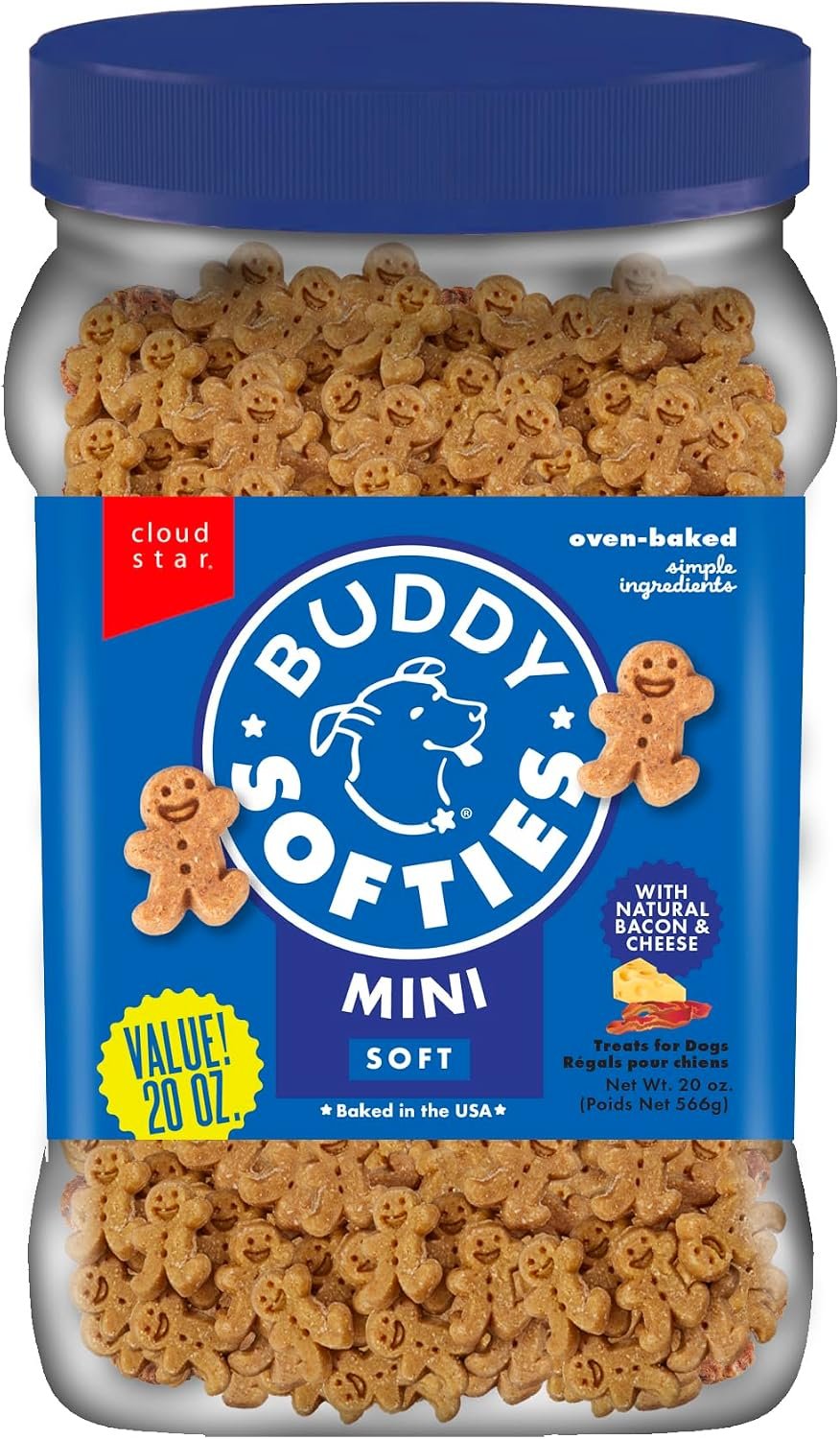 Buddy Softies Soft & Chewy Dog Treats, Bacon & Cheese, 20 oz. Jar