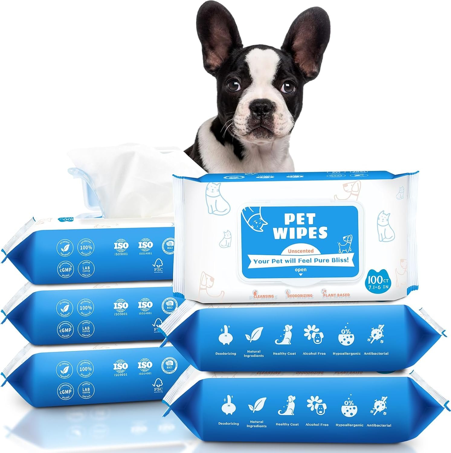 Dog Wipes for Paws and Butt – 600count/6packs Pet Wipes for Dogs and Cats, Puppy Wipes – Dog Grooming Wipes Cleaning Deodorizing – Fragrance Free Dog Face Wipes