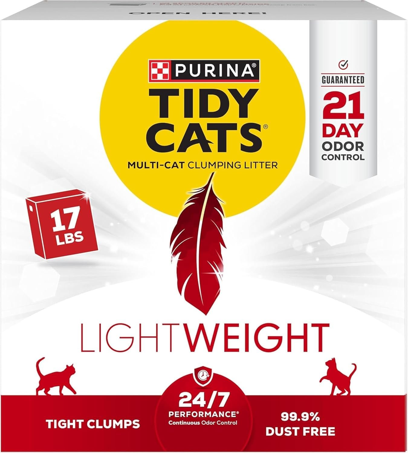 Purina Tidy Cats LightWeight 24/7 Performance Odor control, Multi-Cat, Clumping, 99.9 Percent Dust Free Cat Litter, 17 lb. Box