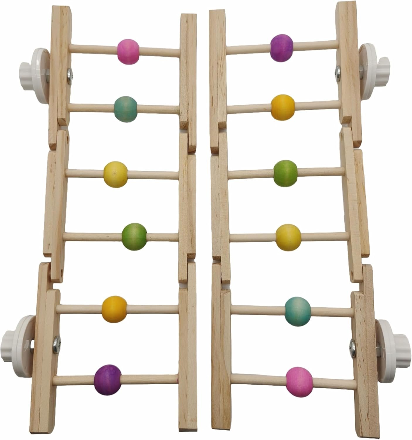 Wooden Bird Ladder Toy, 12 Inch Foldable Hardwood Parrot Climbing Bridge with Colorful Beads, 2 Pack Tri-Section Cage Accessories for Cockatiels, Conures, Lovebirds, 4 Inch Wide