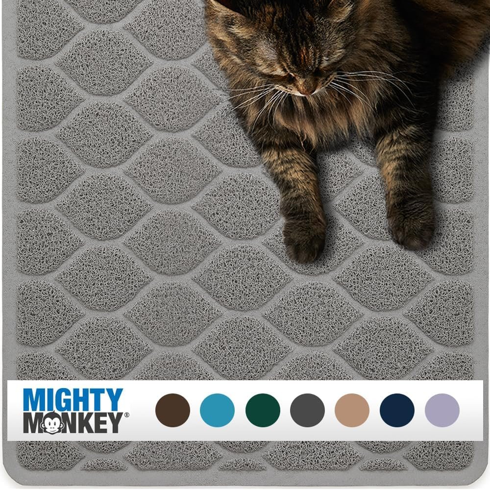 MIGHTY MONKEY Waterproof BPA Free Cat Litter Box Trapping Mat, Easy Clean Floors, Textured Backing, Soft on Sensitive Kitty Paws, Cats Accessories, Less Waste, Stays in Place, 24×17, Slate Gray