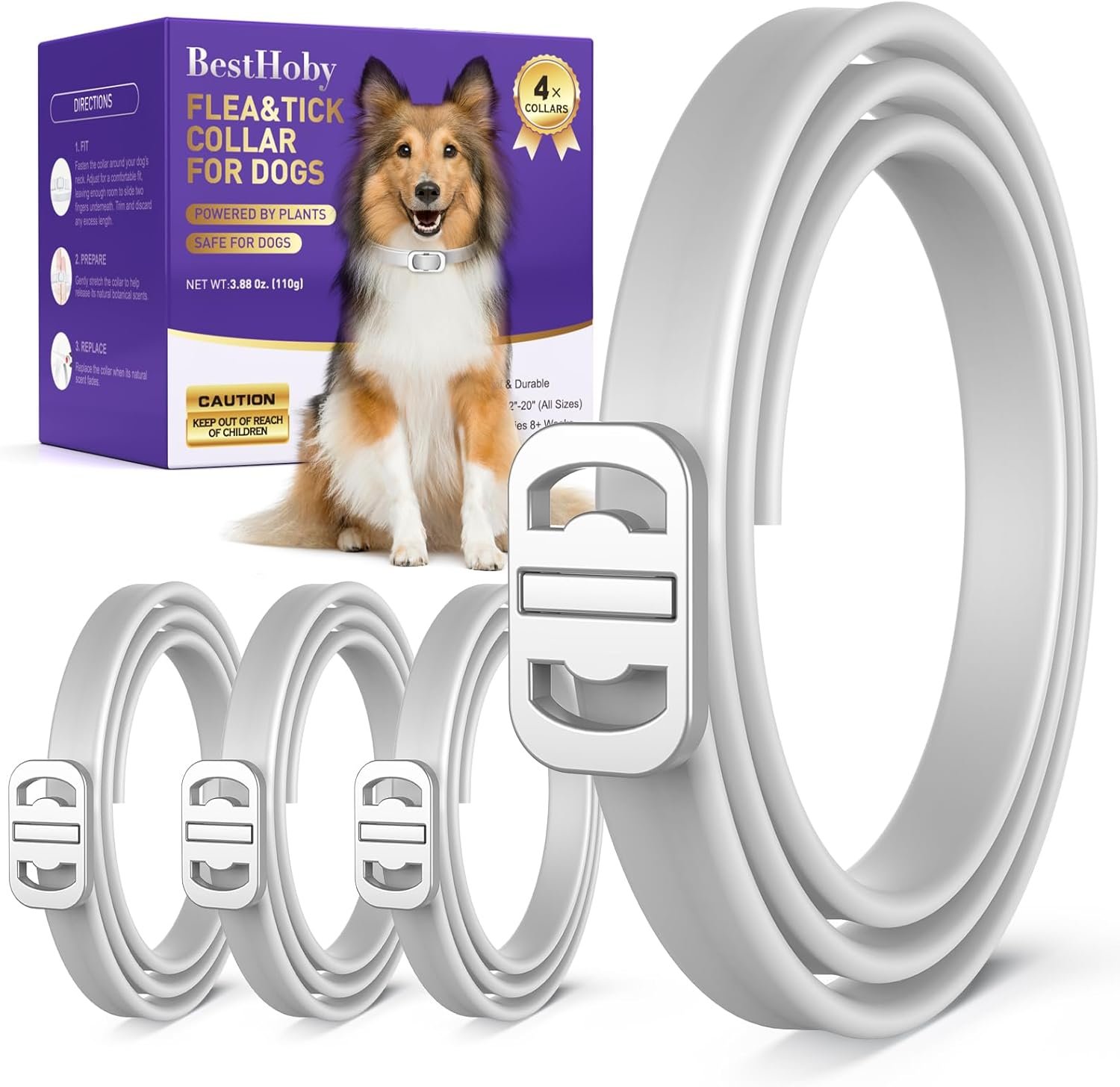 Flea and Tick Collar for Dogs 4 Packs,Dog Collars with Natural Essential Oils,Waterproof, Adjustable for Small Medium Large Dogs,Safe for Puppies (Gray)