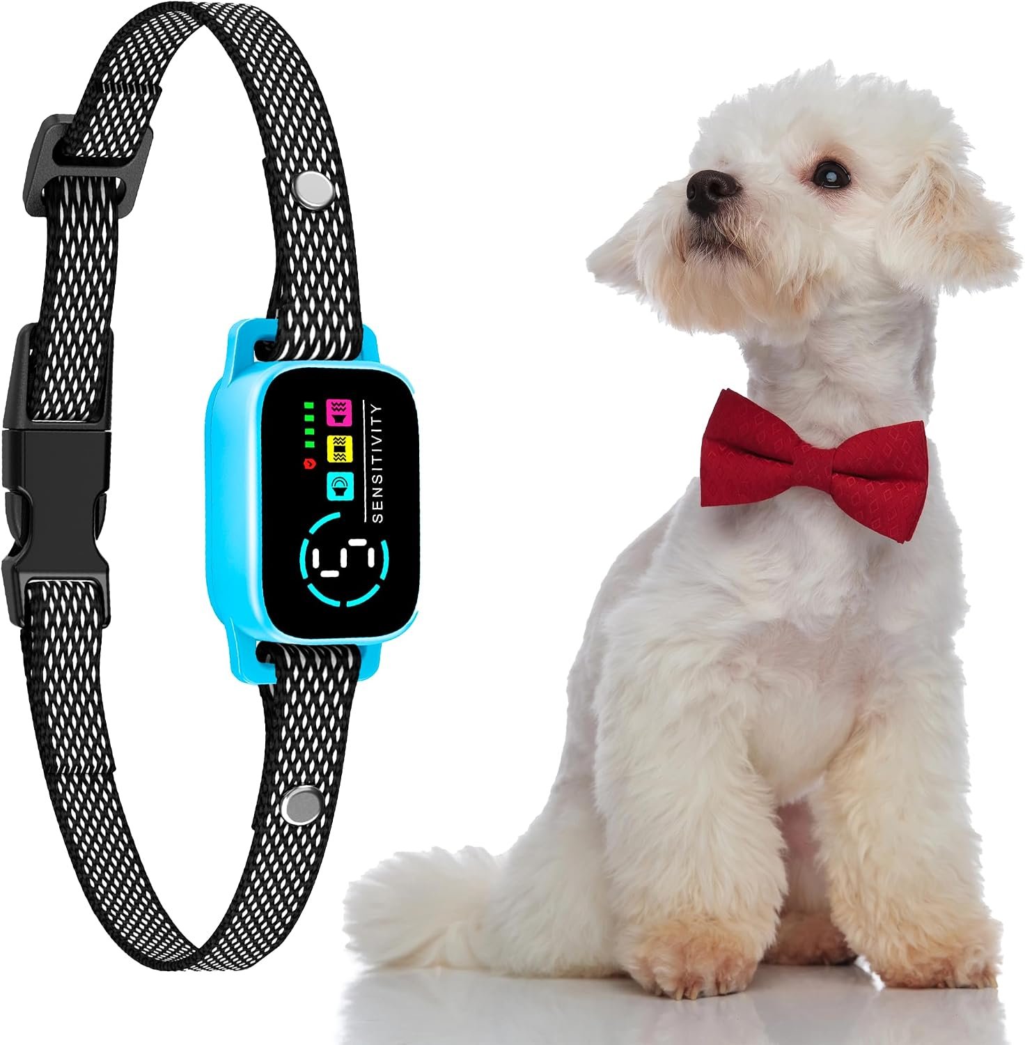 Bark Collar for Small Dogs, Fits 8-40 lbs, Anti-Bark Training Collar (Blue)