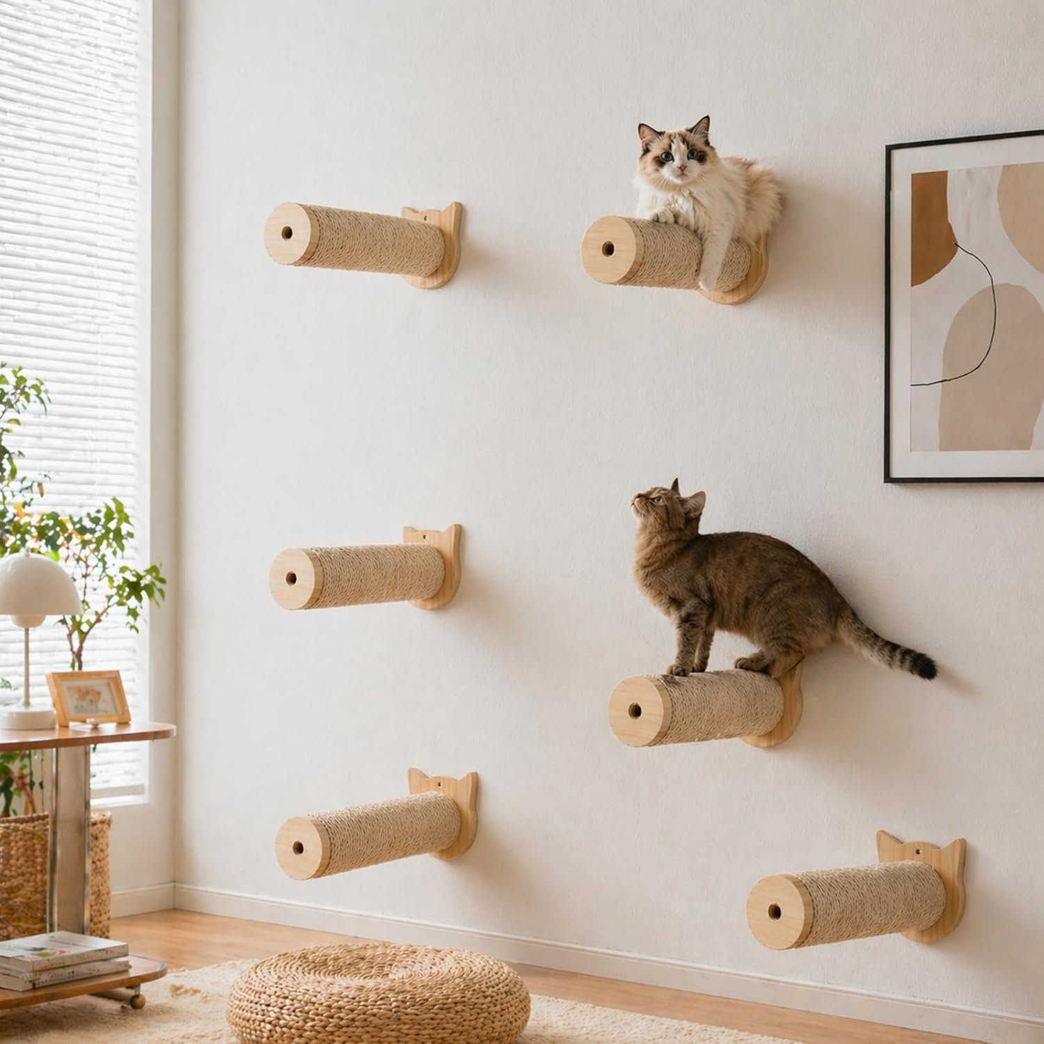 Sisal Rope Wall Mounted Cat Scratching Post – 11 in, for Indoor Cats Climbing & Scratching, 2-Post Integrated Set