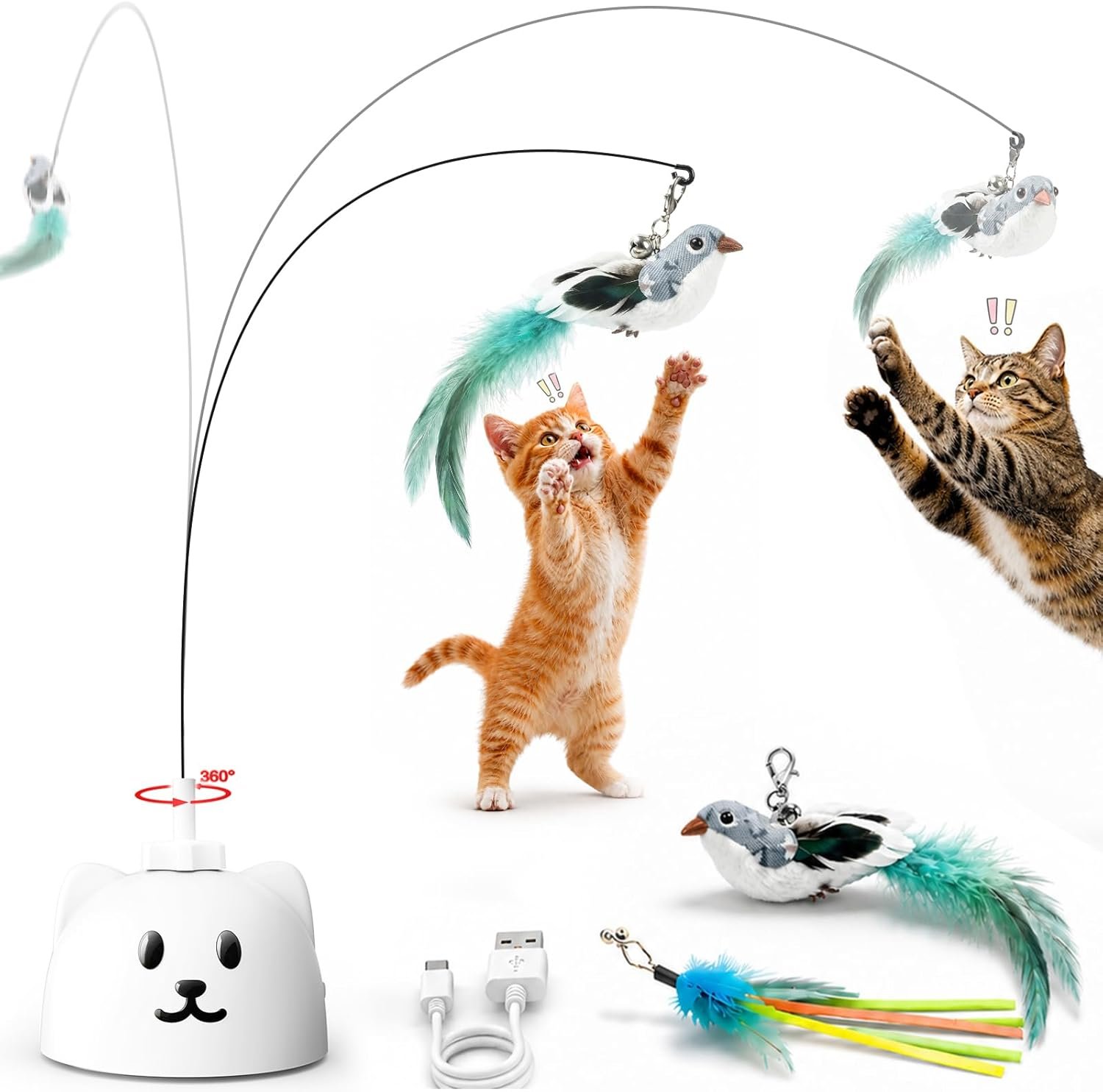 CATPICK Interactive Cat Toys for Indoor Cats – Automatic Flying Bird Feather Toy, Rechargeable Electric Cat Wand with Sticky Suction Base, Smart Motion Activated Self-Play Enrichment Toy for Bored Cat