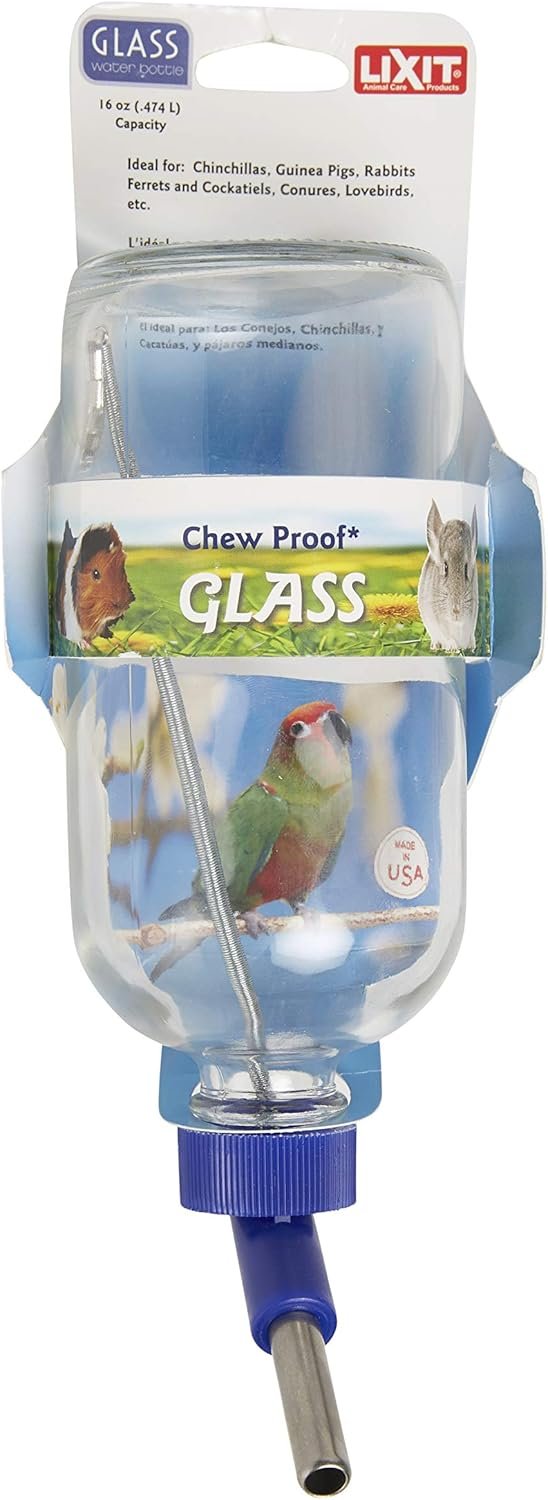 Lixit Glass Water Bottles for Small Animals and Birds (16oz), Clear (COMINHKR016337)