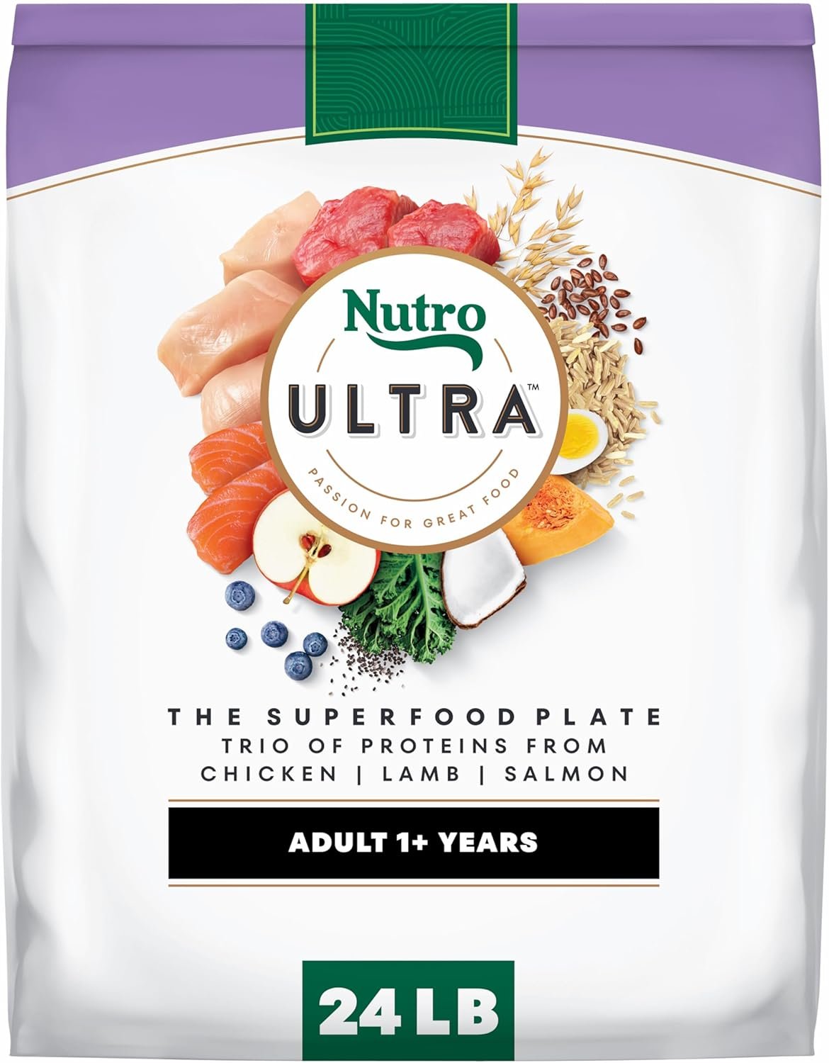 Nutro Ultra Dry Dog Food for Adult Dogs with a Trio of Proteins from Chicken, Lamb and Salmon, 24 lb. Bag