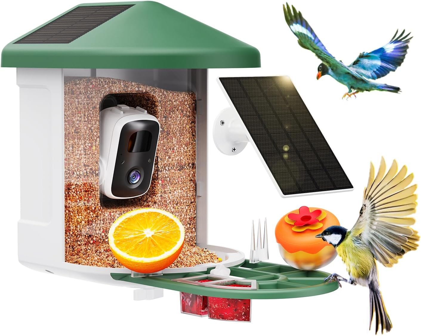 HARYMOR Bird Feeder with Camera with AI Identify Birds Species Solar Powered, Smart Bird House with Cam, 2K HD Video Live Stream, Instant Arrival Alerts – Green