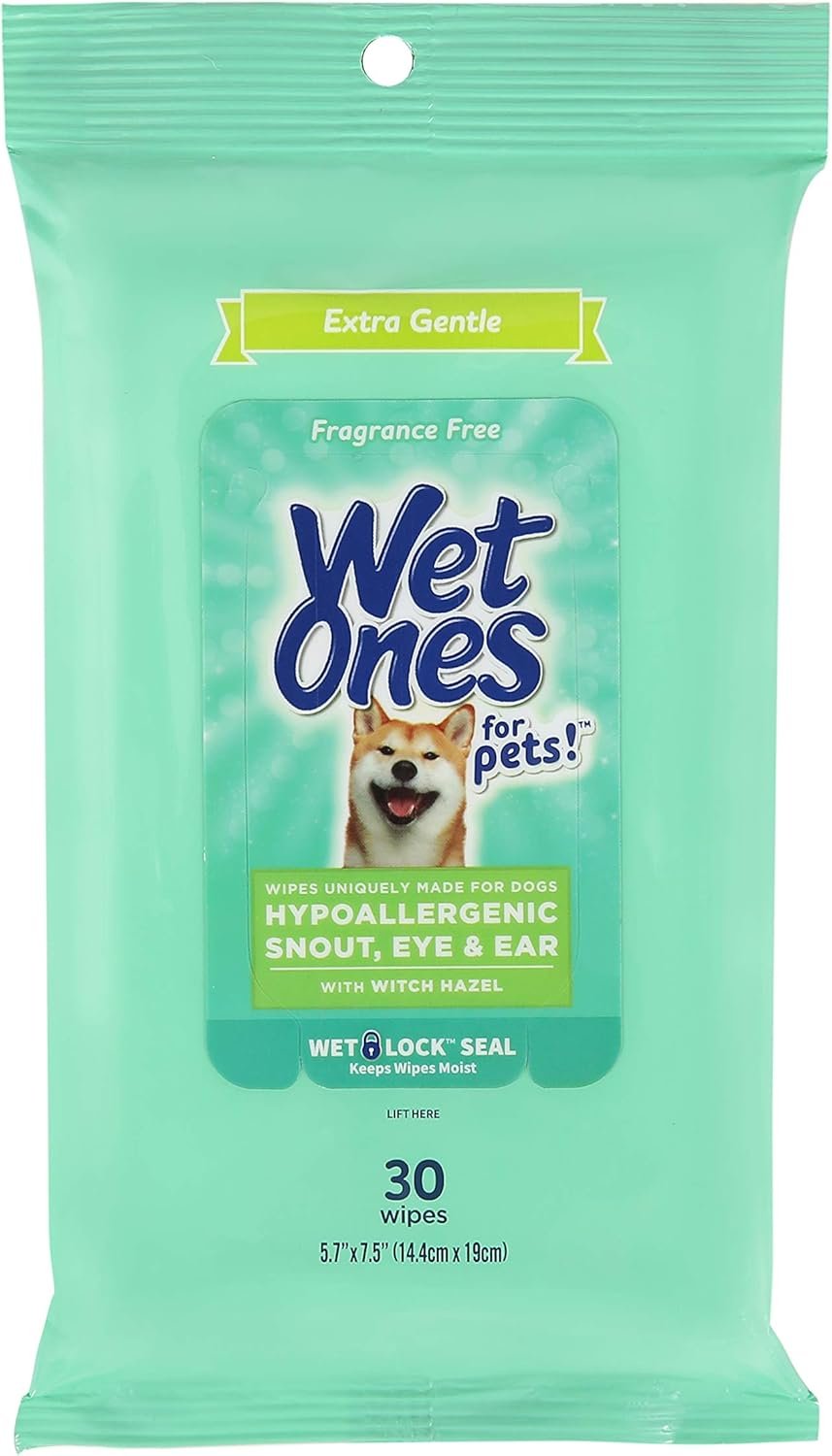 Wet Ones for Pets Extra Gentle Dog Wipes with Witch Hazel – Fragrance-Free, Hypoallergenic Pet Grooming Wipes for Snout, Eye, and Ear Areas, Sensitive Skin, 30 Count