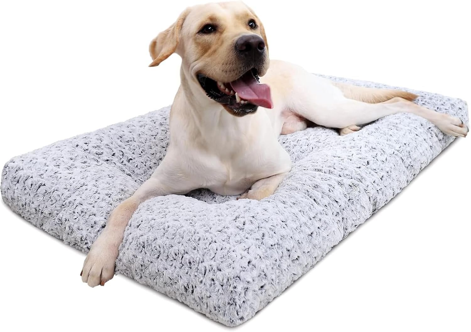 KSIIA Washable Dog Bed Deluxe Plush Dog Crate Beds Comfy Kennel Pad Anti-Slip Pet Sleeping Mat for Large, Jumbo, Medium, Small Dogs Breeds, 35″ x 23″, Gray