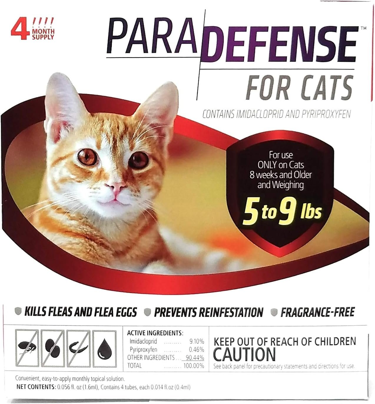 PARADefense for Cats Flea Treatment – Fast-Acting Topical Prevention for Cats Over 5 lbs, 4 Monthly Doses – Vet-Recommended, Waterproof Formula Kills Fleas Immediately