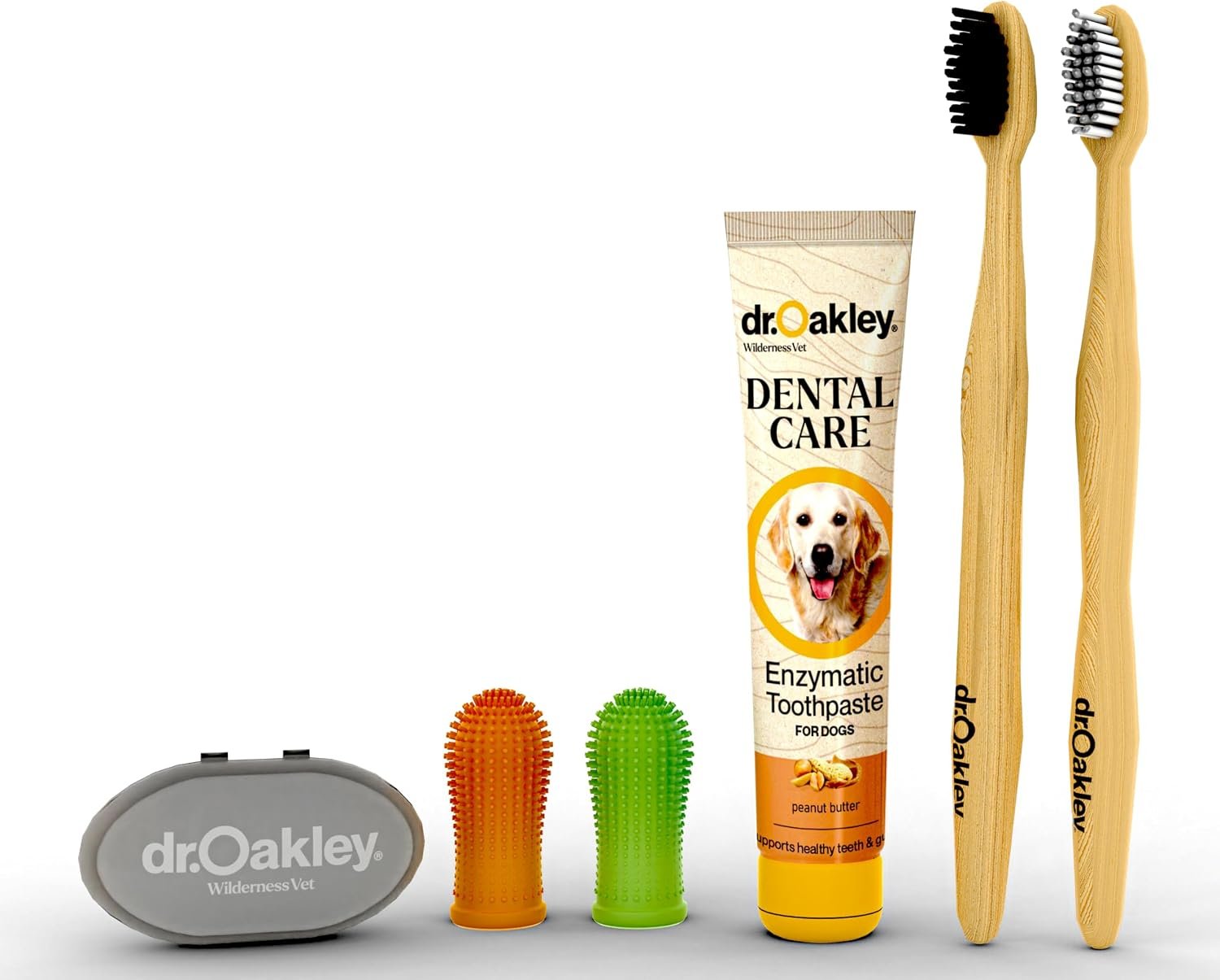 Dr. Oakley Dental Toothbrush Kit for Dogs & Cats -Finger Brush for Small Pets and Soft brushes for Large or Older Natural and Safe Peanut Butter Flavor –