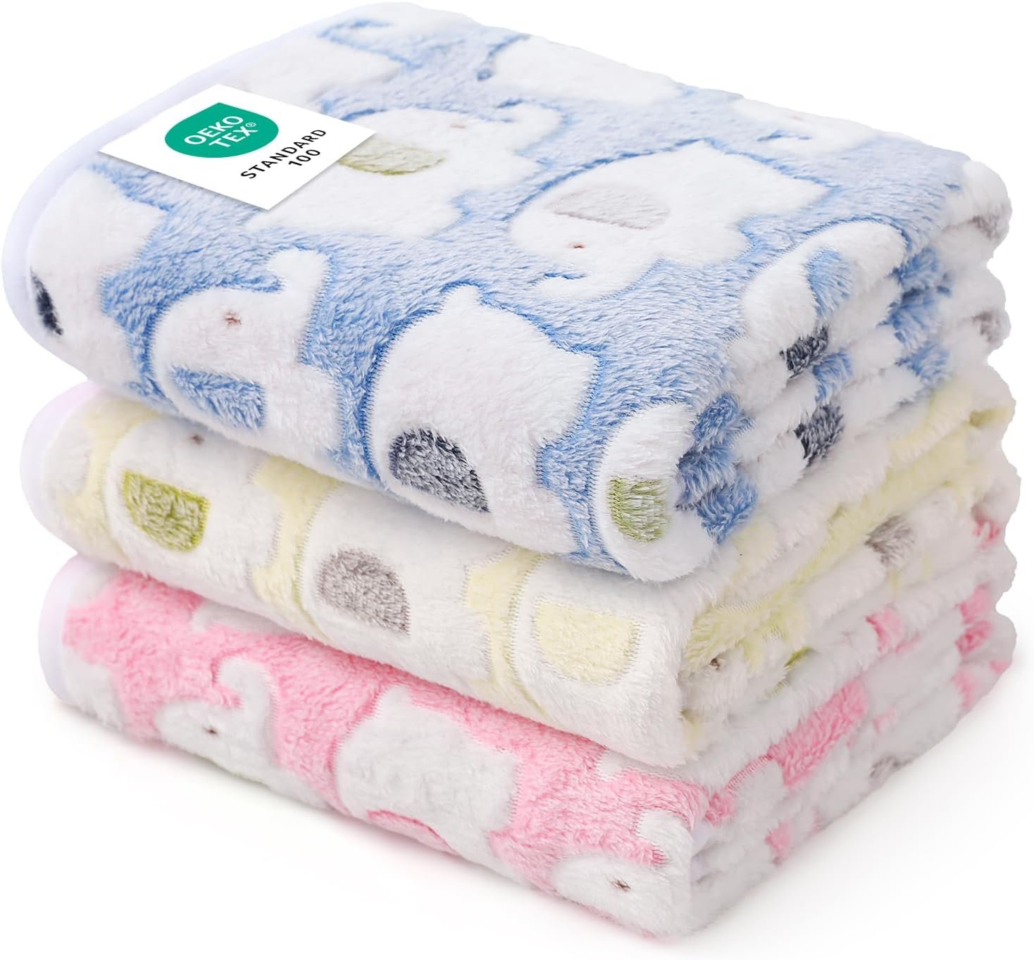 1 Pack 3 Blankets Super Soft Fluffy Premium Cute Elephant Pattern Pet Blanket Flannel Throw for Dog Puppy Cat Blue/Pink/Yellow Small(23×16 inch)