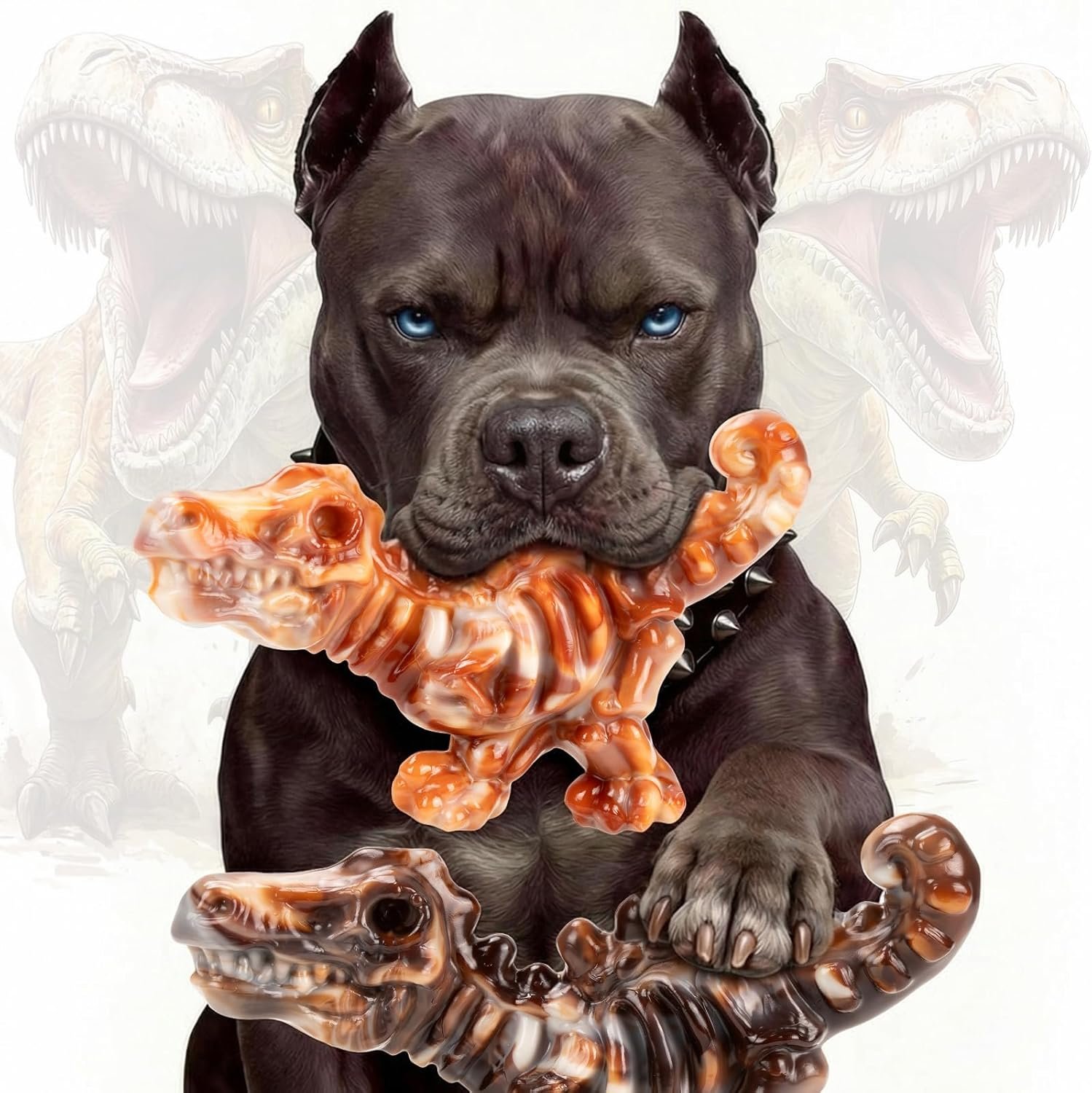 DinoBone Dog Chew Toys for Aggressive Chewers, 2 Pack Tough Nylon Dinosaur Bones for Large Dogs 20–90 lbs, Long Lasting Chewing Outlet, Helps Redirect Destructive Chewing, Bacon Flavor