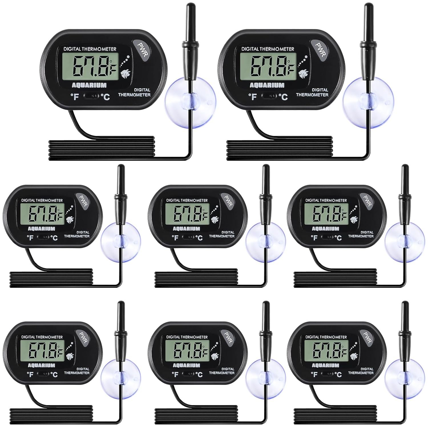 8pcs Aquarium Thermometer LCD Digital Fish Tank Thermometer with Water-Resistant Sensor Probe and Suction Cup for Turtle Incubators Terrarium Water Thermometer