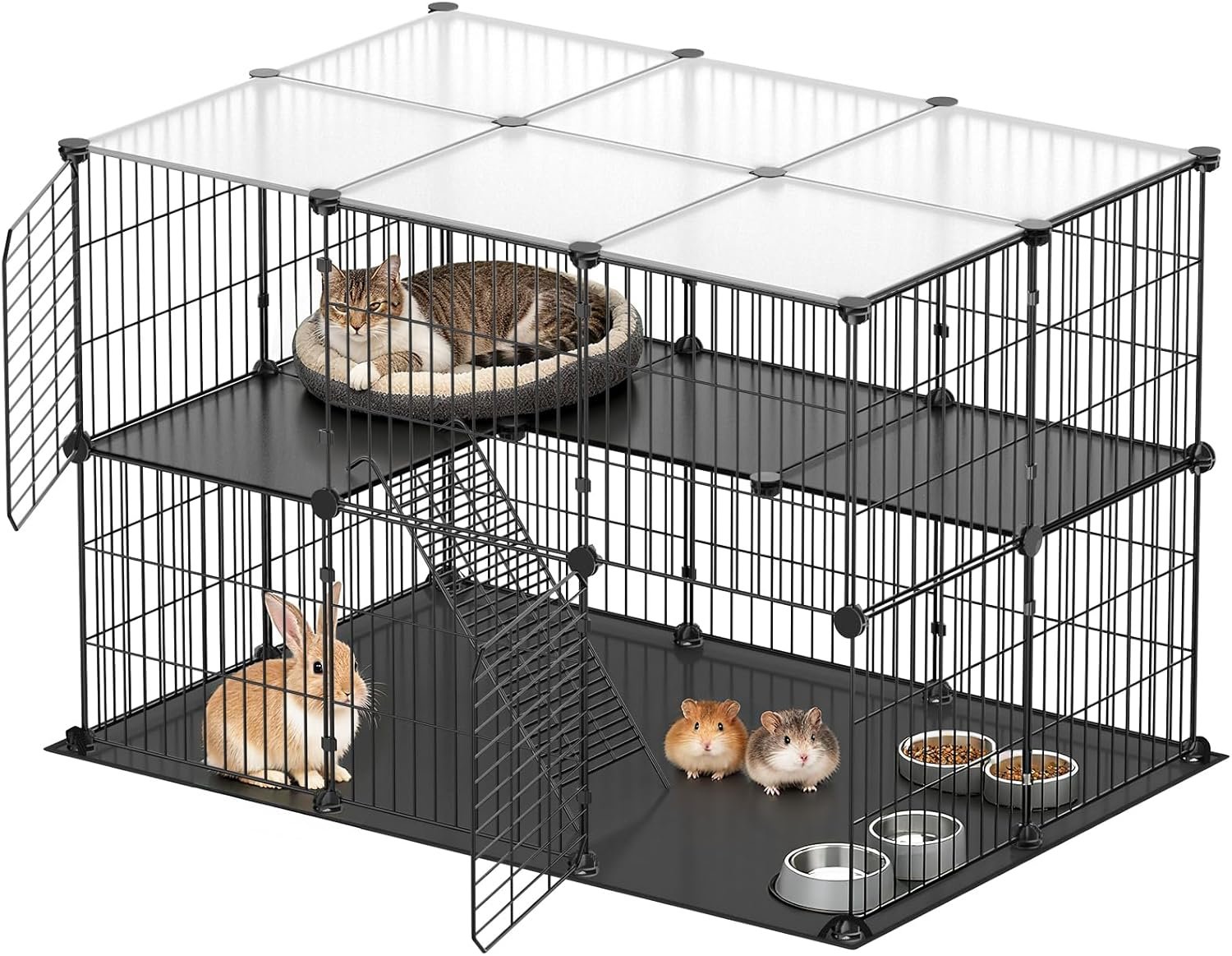 XiaZ Small Animal Playpen with Waterproof PVC Mat and 2 Doors, 35.4″ L x 23.6″ W x 23.6″ H Guinea Pig Cages, 31 Panels C&C Cage for Guinea Pigs,Rabbit,Bunny,Hedgehogs,Chicken Puppy Indoor Outdoor