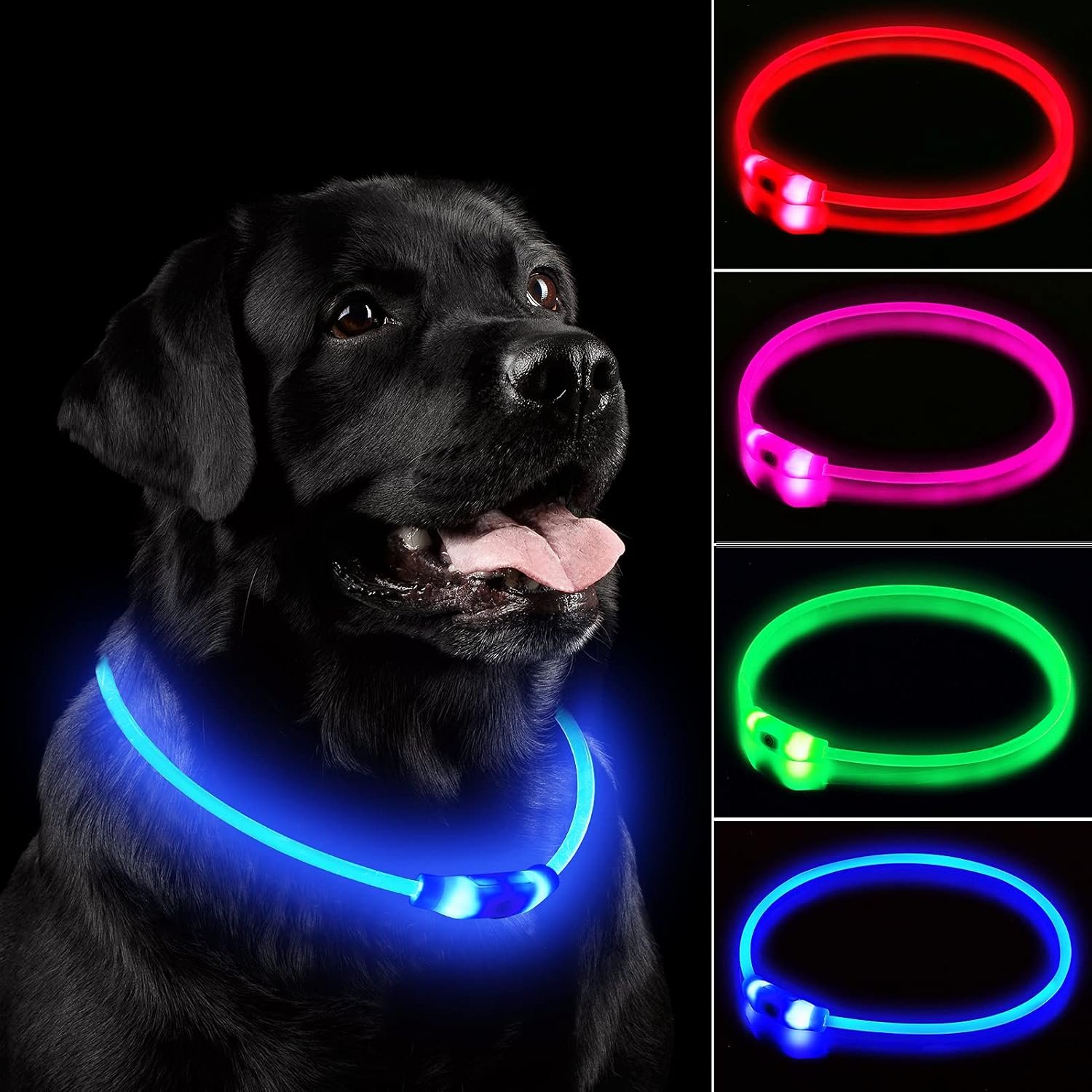 NOVKIN LED Dog Collar, Cut-to-Fit Light Up Dog Collar for Night Walking, IP67 Waterproof USB Rechargeable Glowing Pet Collar, High Visibility Super Bright Safety Lights for S/M/L Dogs(Blue)